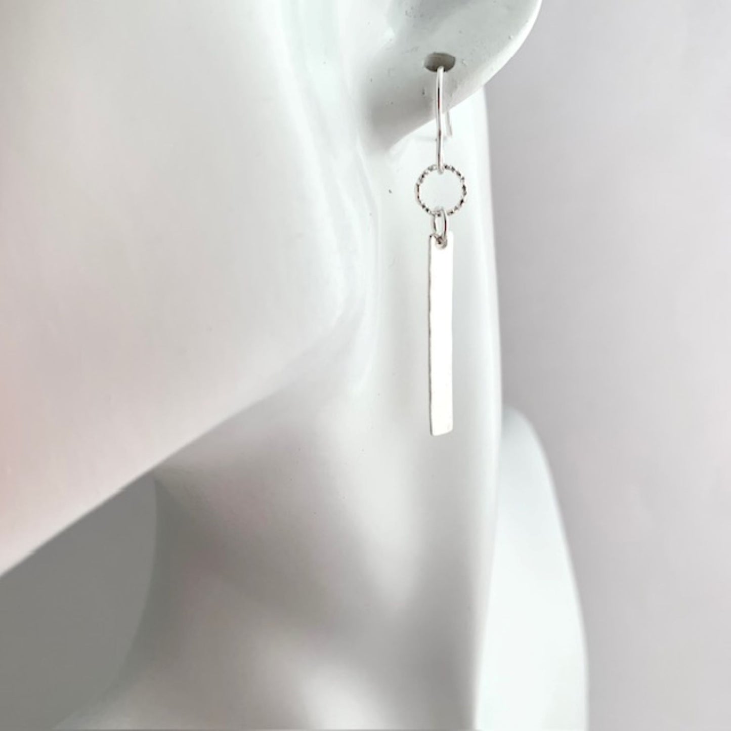 Hammered Stick Sterling Silver Dangle Earrings