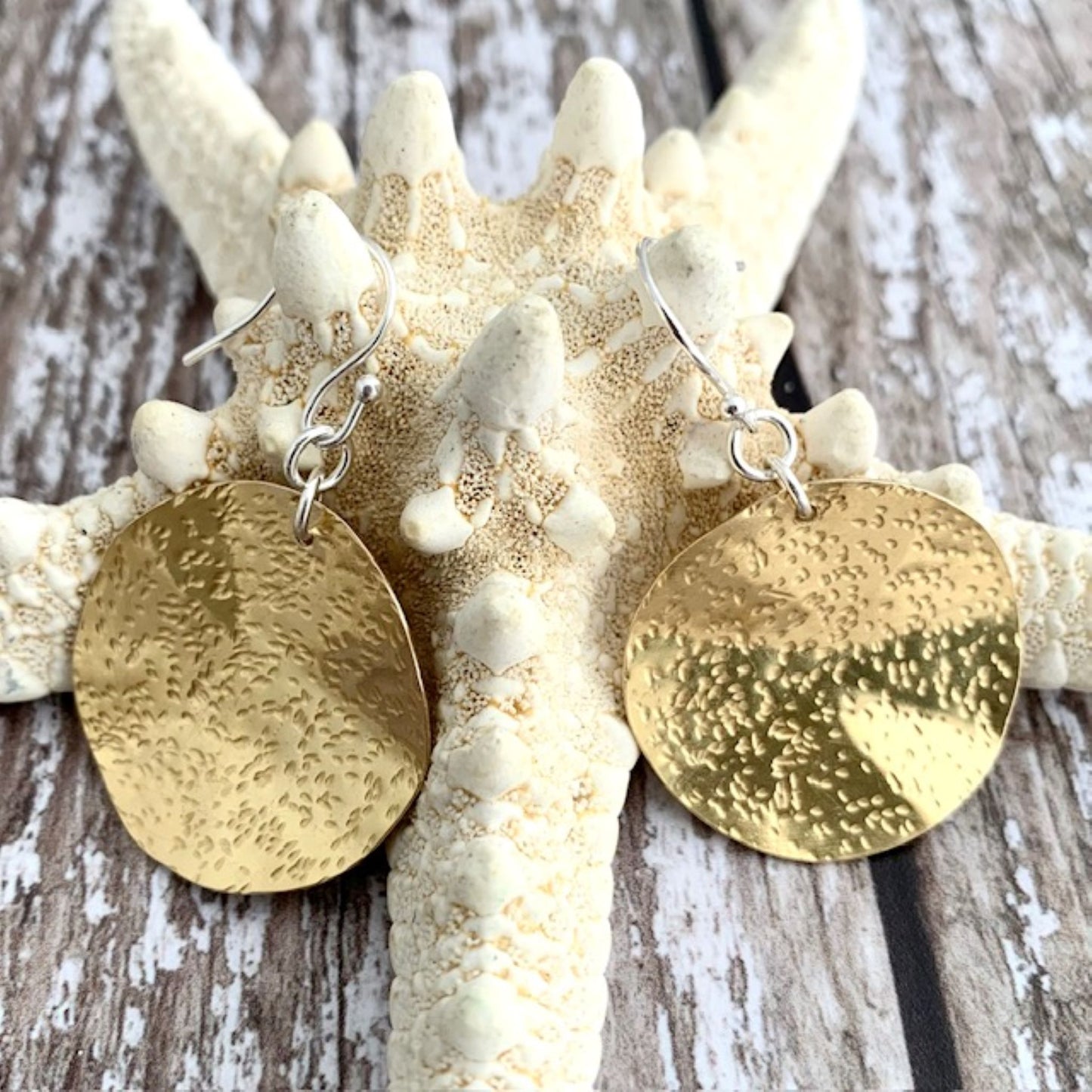 Handmade Brass Circle Textured Dangle Earrings