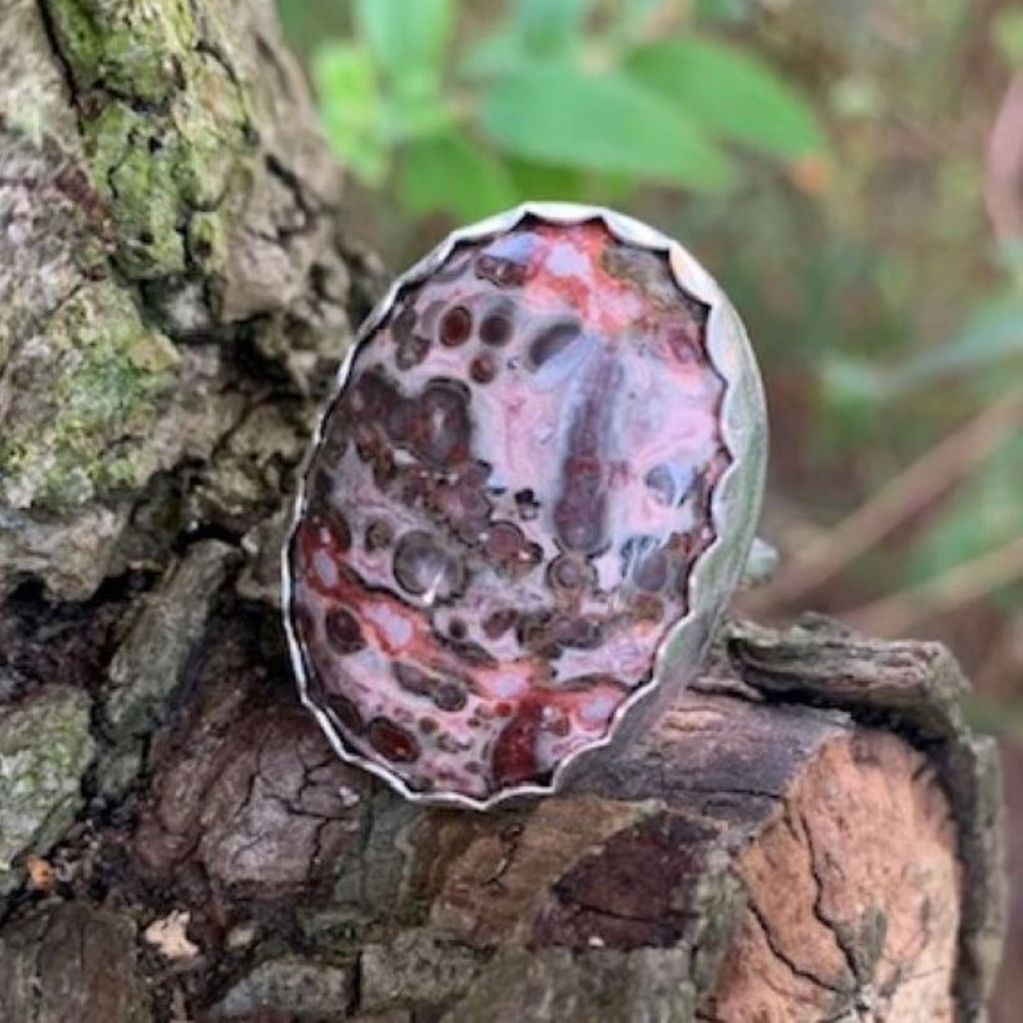 Large Leopold Jasper and Sterling Silver GemstoneRing