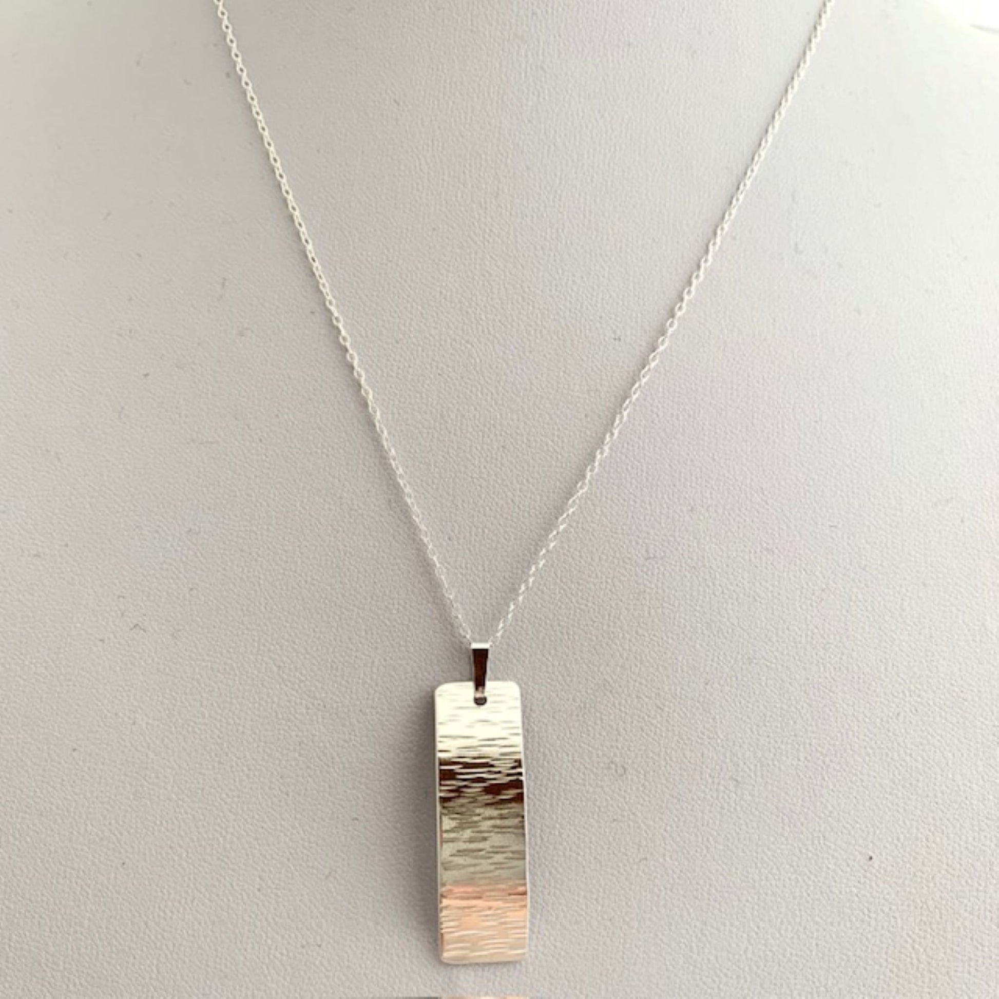 Line Hammered Sterling Silver Bar Pendant