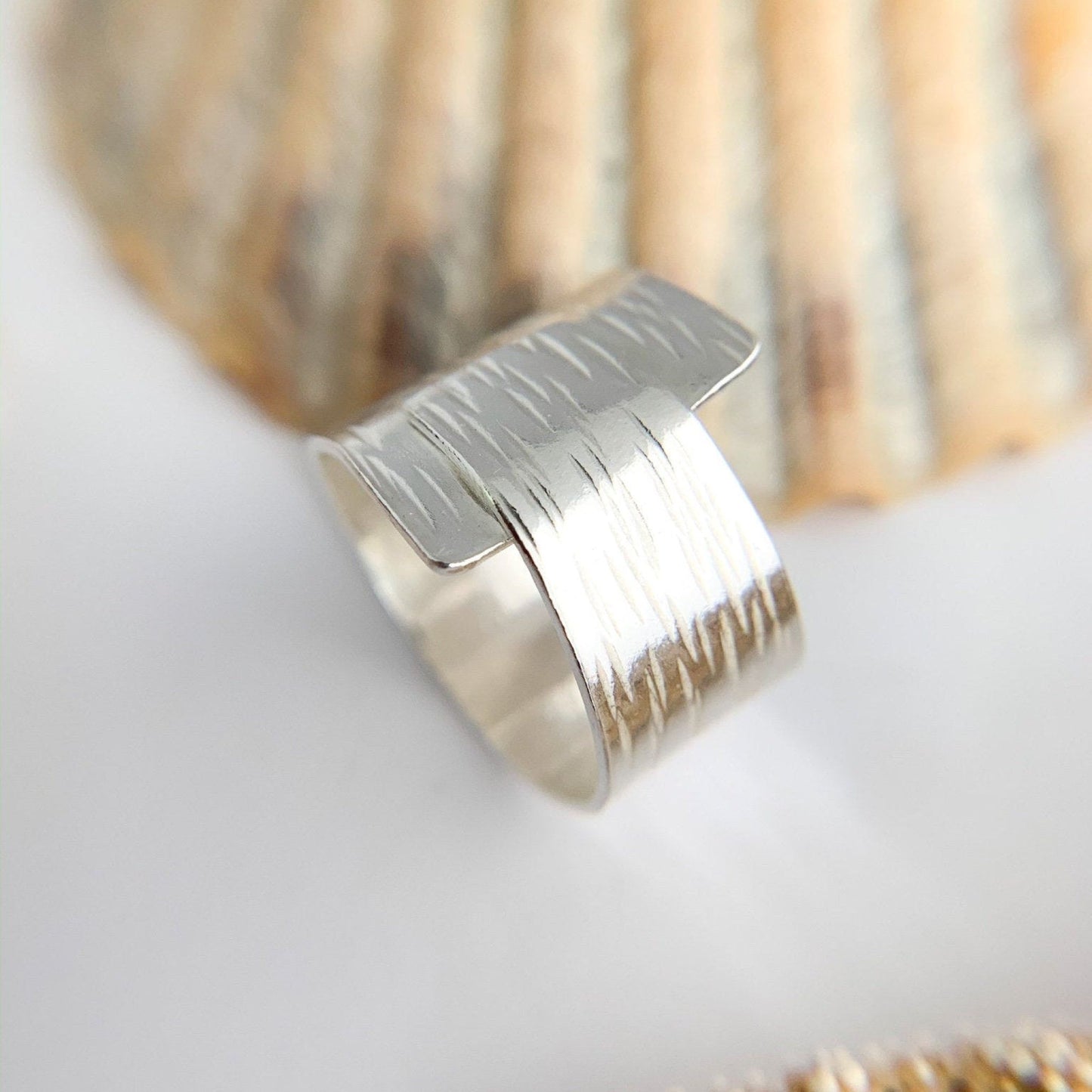 Handcrafted Textured 925 Sterling Silver Wrap Over Ring Band