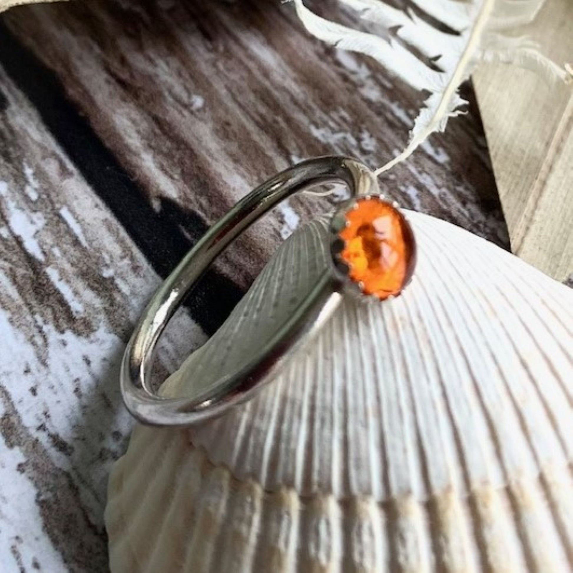 Little Amber Gemstone Sterling Silver Ring