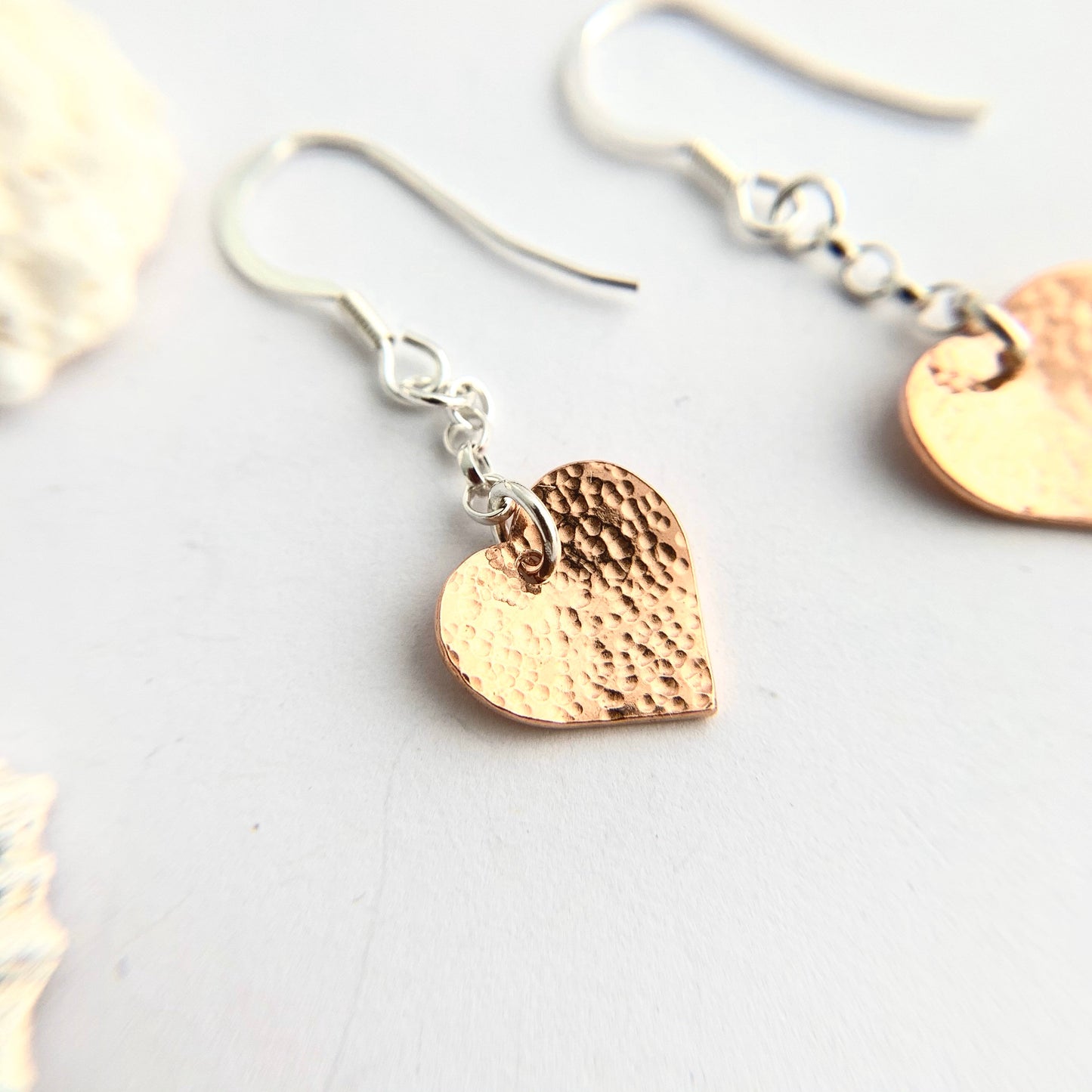 Little Copper Hammered Heart Dangly Earrings