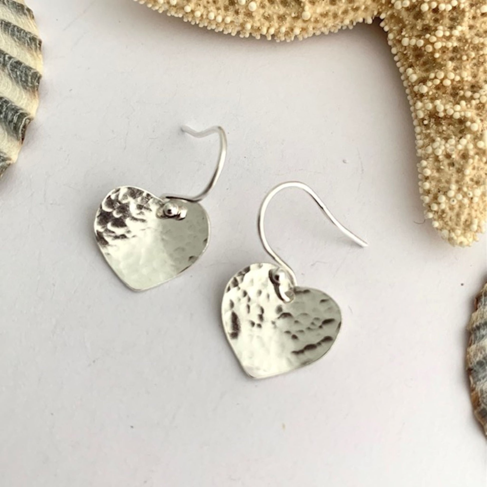 Little Sterling Silver Hammered Heart Earrings