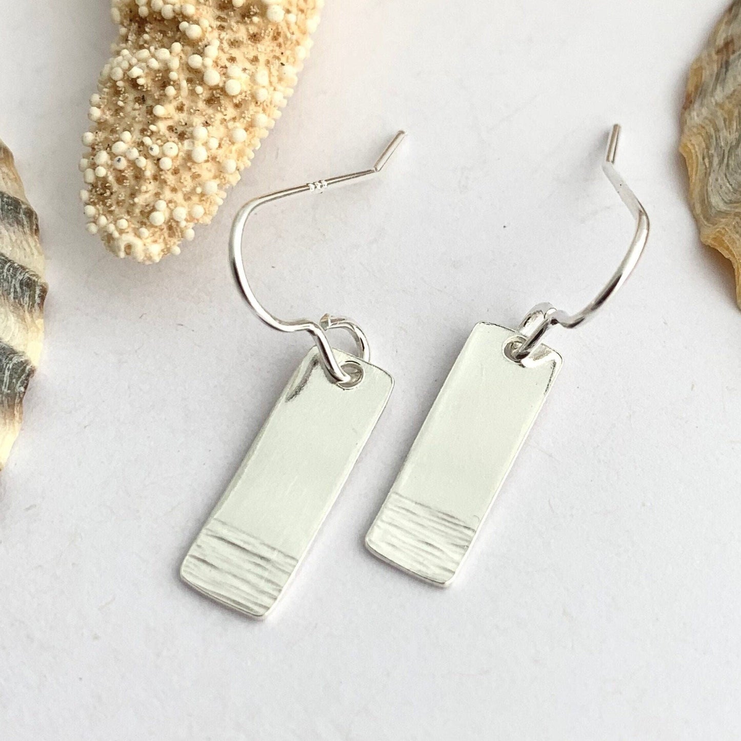 Little Sterling Silver Line Hammered Bar Earrings 1
