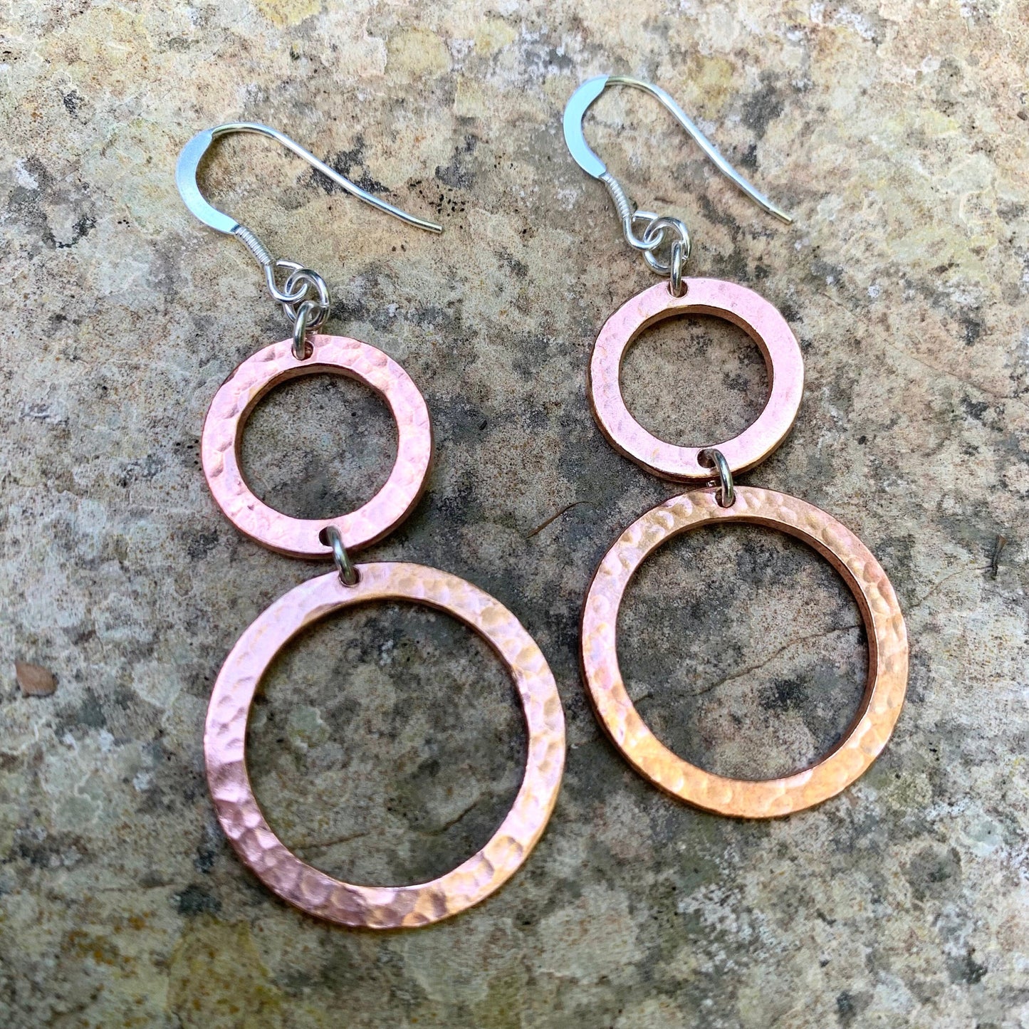 Long Copper Circle Hoop Dangle Earrings