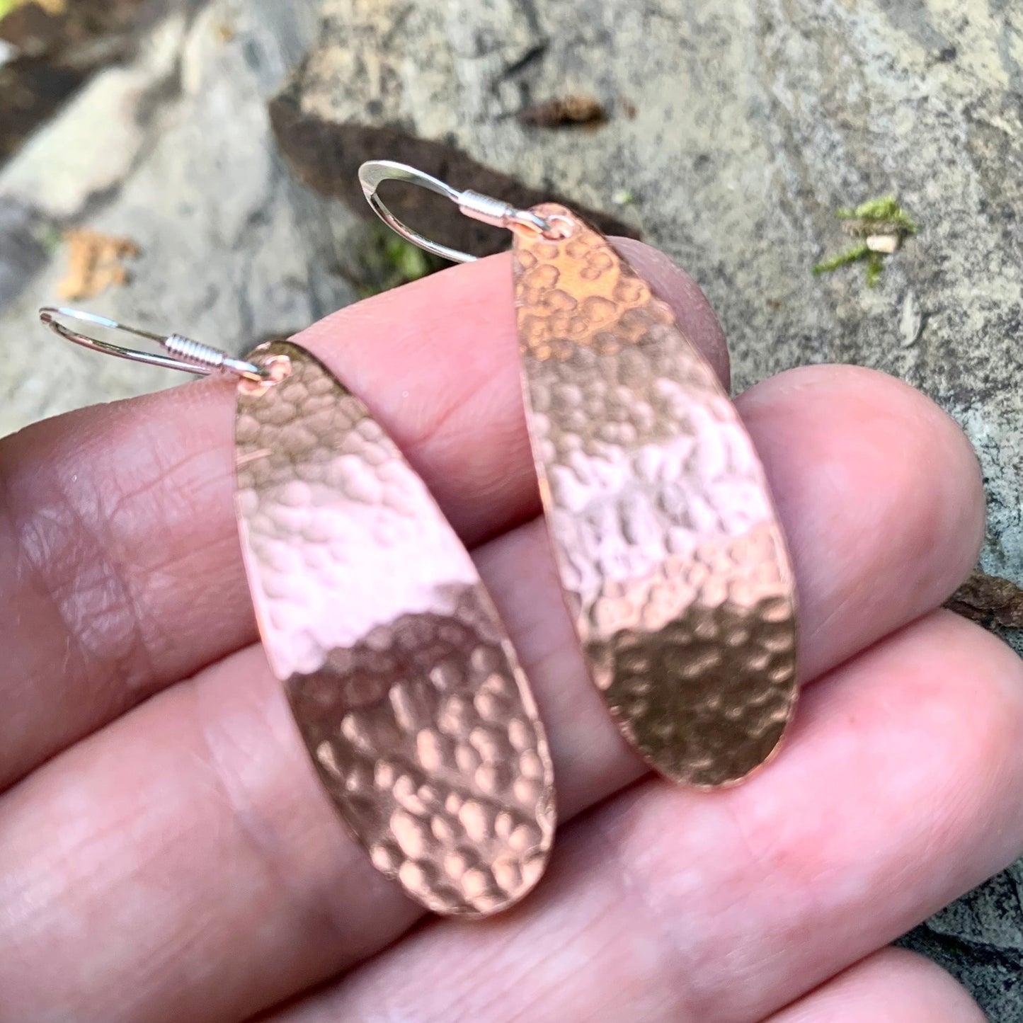 Long Copper Teardrop Hammered Dangle Earrings 7