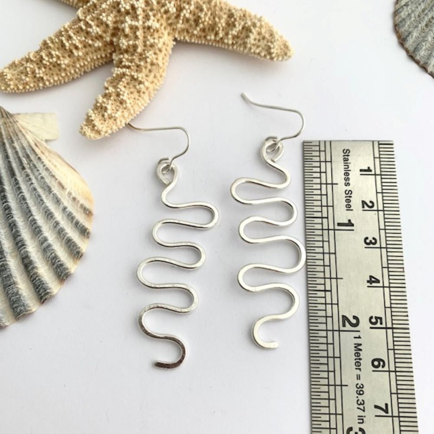 Long Dangly Squiggle Silver Earrings