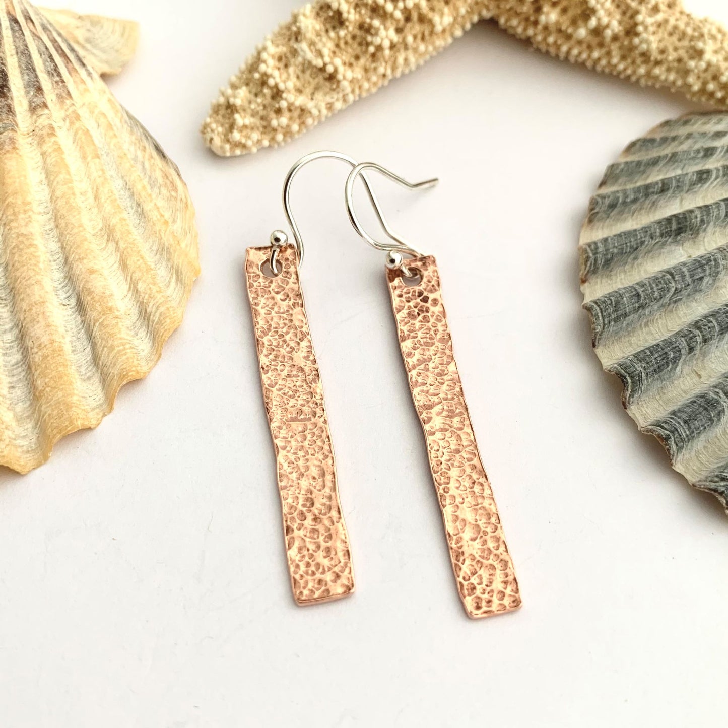 Long Hammered Copper Bar Earrings