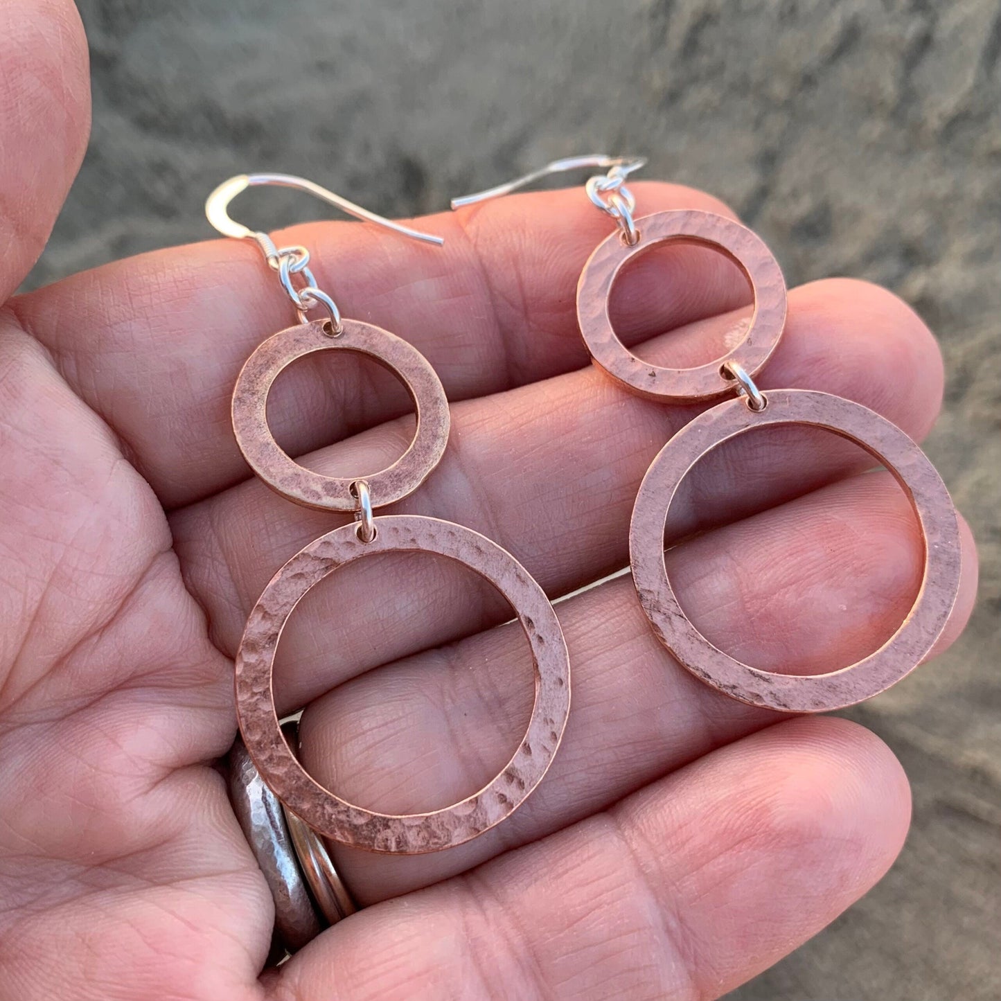 Long Textured Copper Dangly Hoops