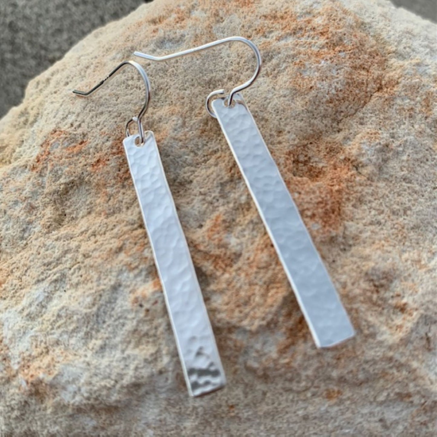 Long Textured Sterling Silver Bar Earrings