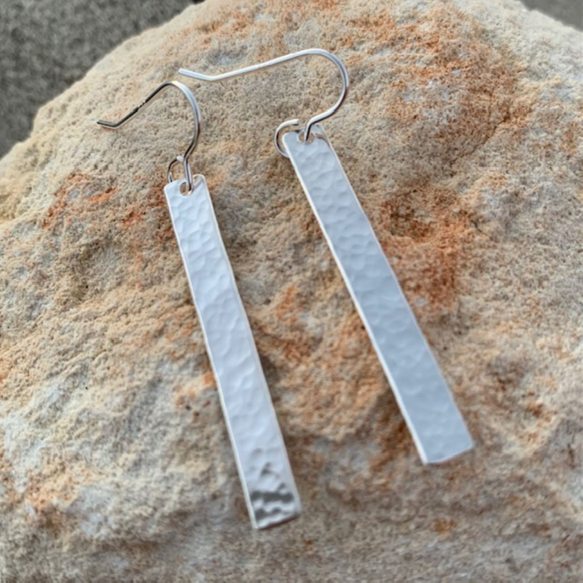 Long Textured Sterling Silver Bar Earrings