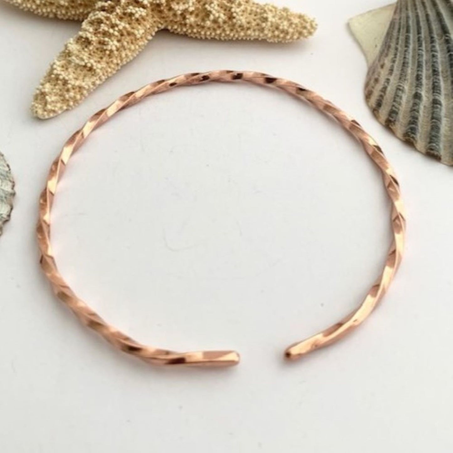Narrow Copper Twisted Open Bangle Cuff