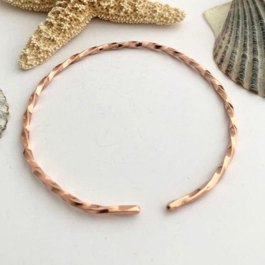 Narrow Copper Twisted Open Bangle Cuff