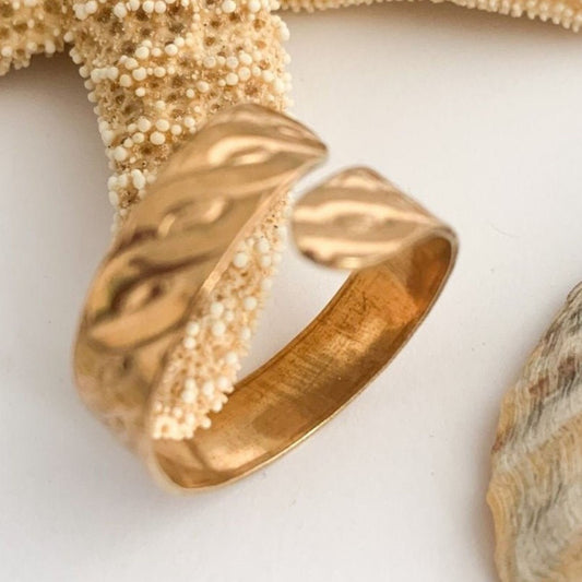 Patterned Brass Open Adjustable Ring