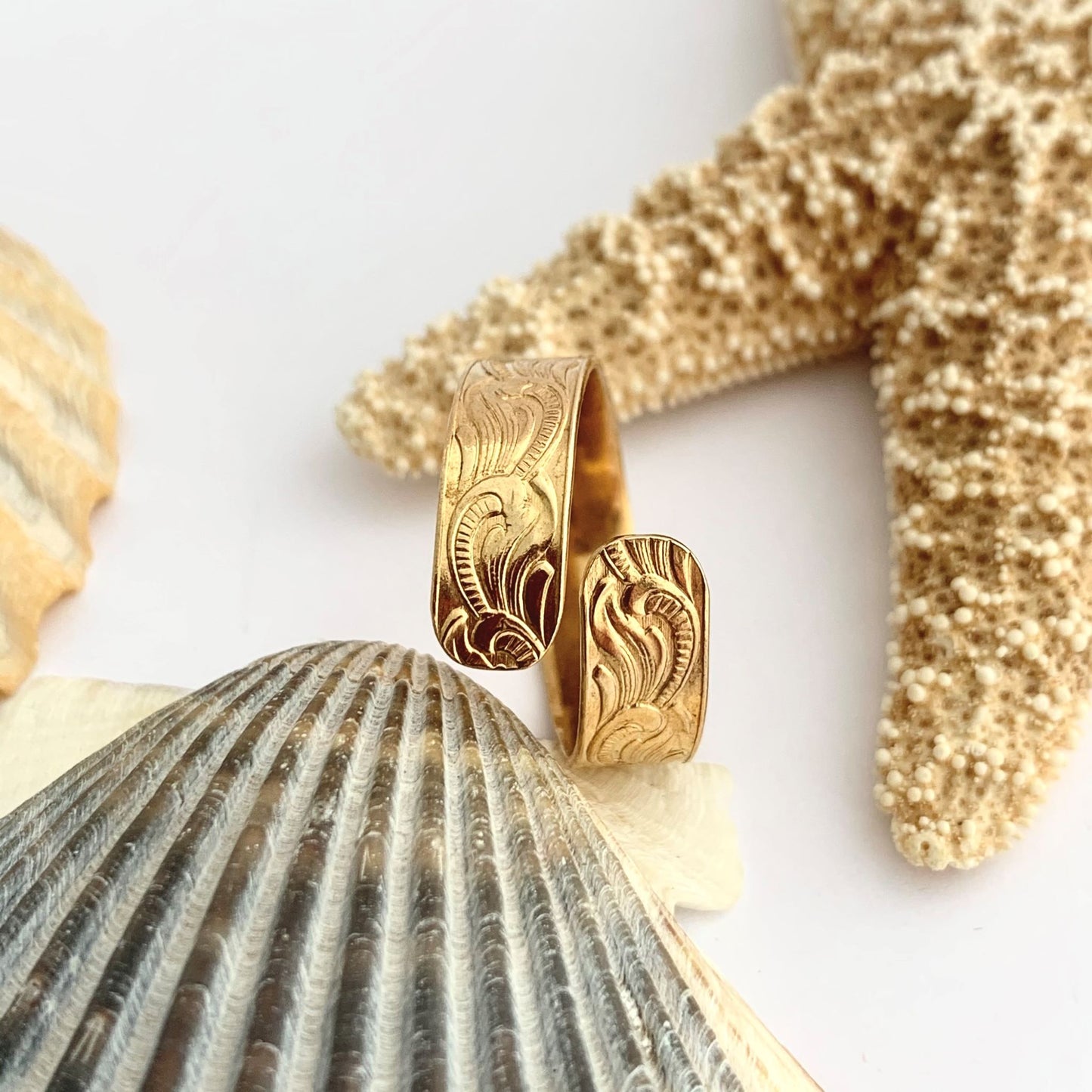 Patterned Spiral Wrap Brass Ring