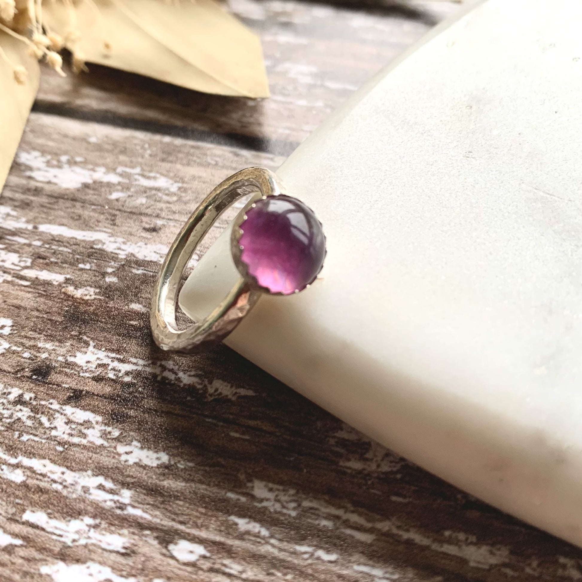 Purple Fluorite and Sterling Silver Stacking Ring
