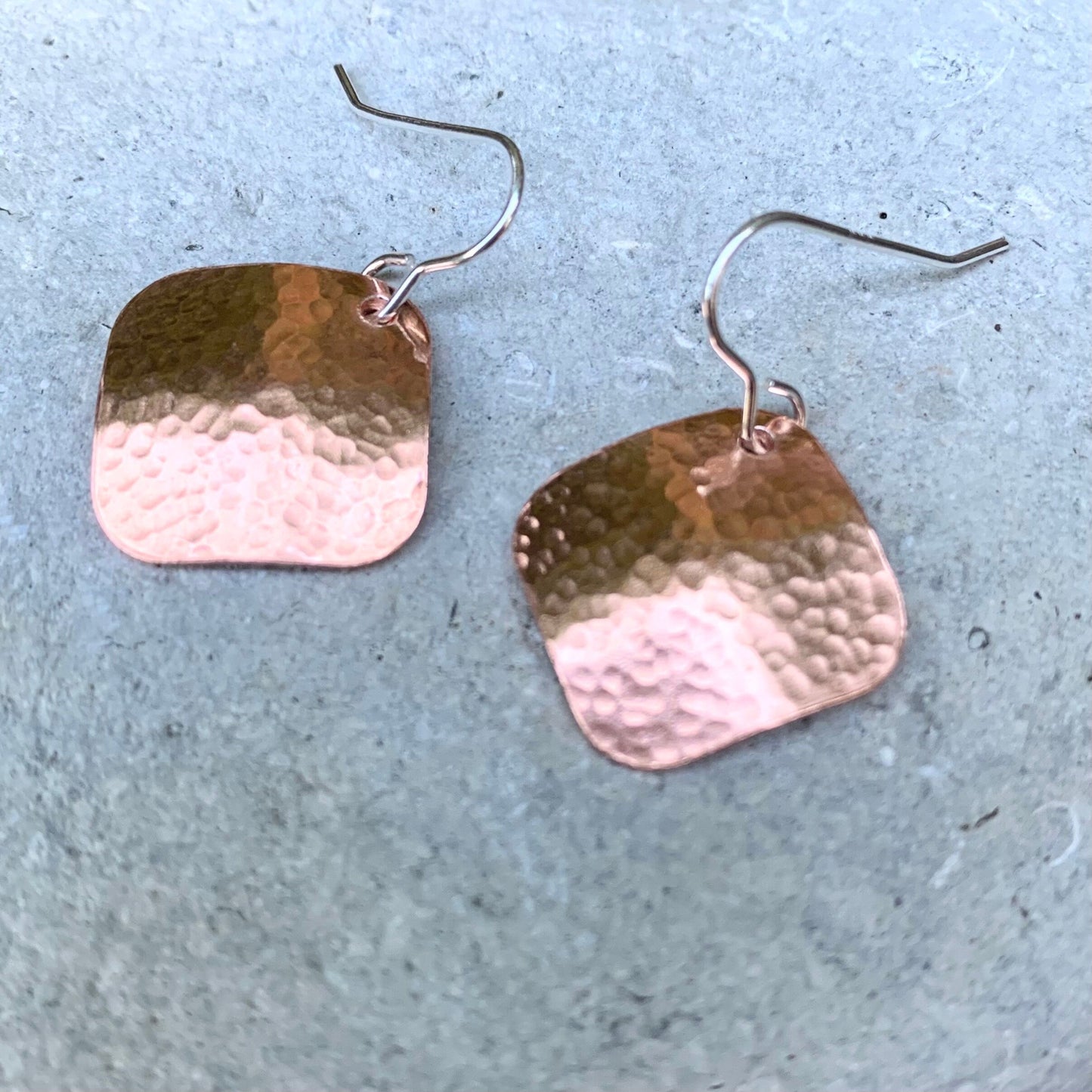 Rustic Copper Square Hammered Dangle Earrings 4