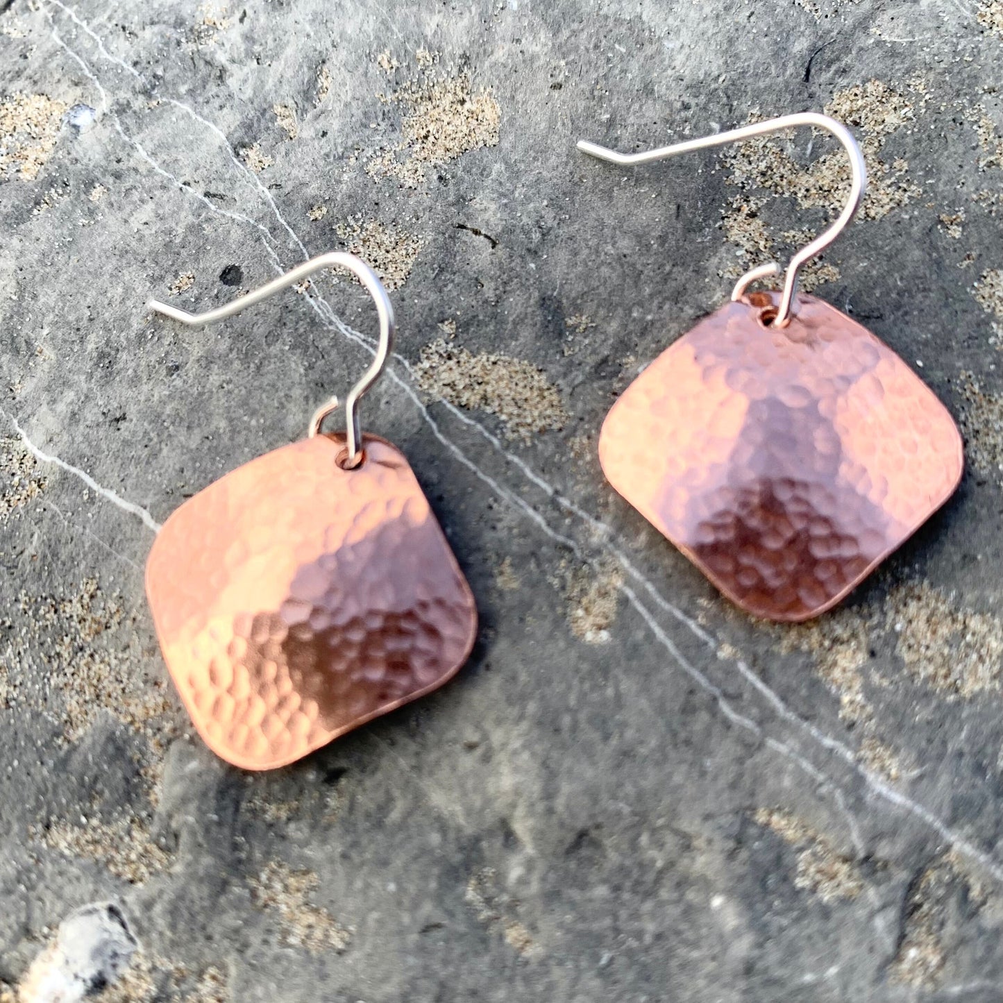 Rustic Copper Square Hammered Dangle Earrings 5