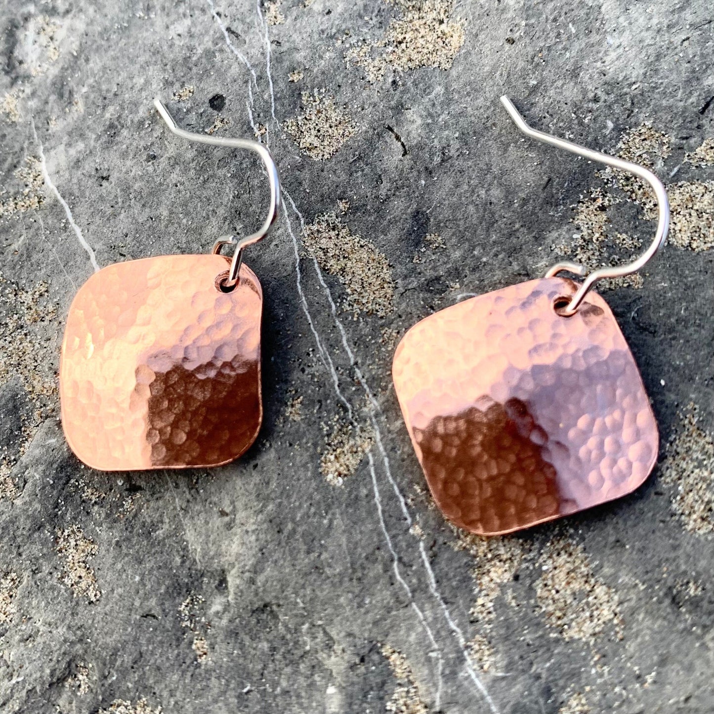Rustic Copper Square Hammered Dangle Earrings 6