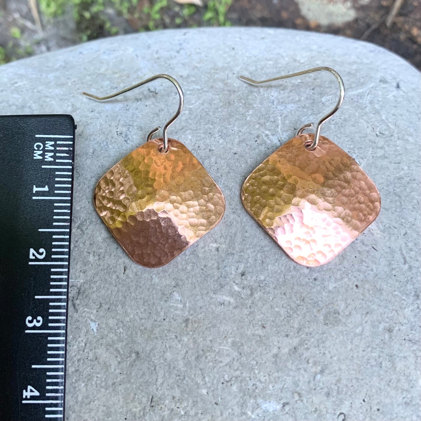 Rustic Copper Square Hammered Dangle Earrings 7