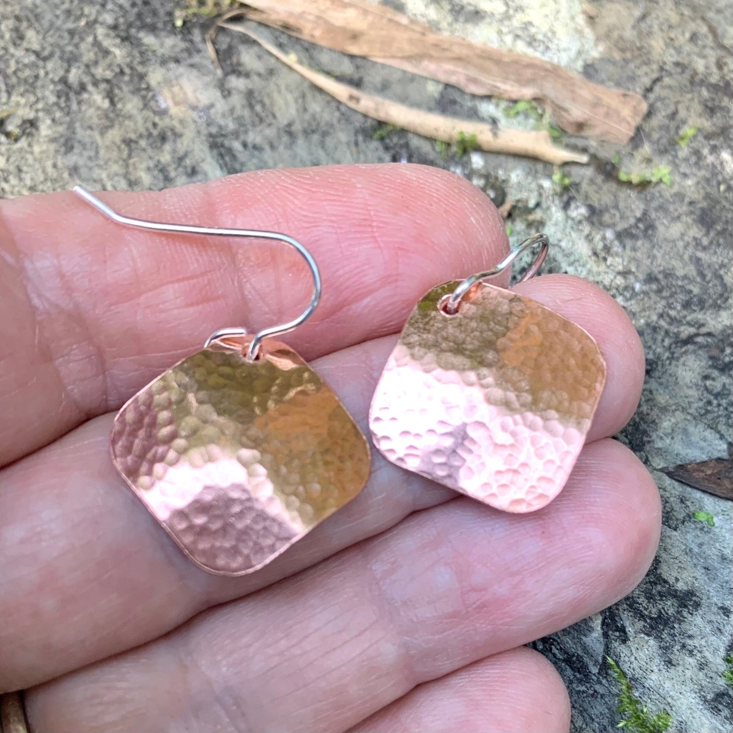 Rustic Copper Square Hammered Dangle Earrings 8