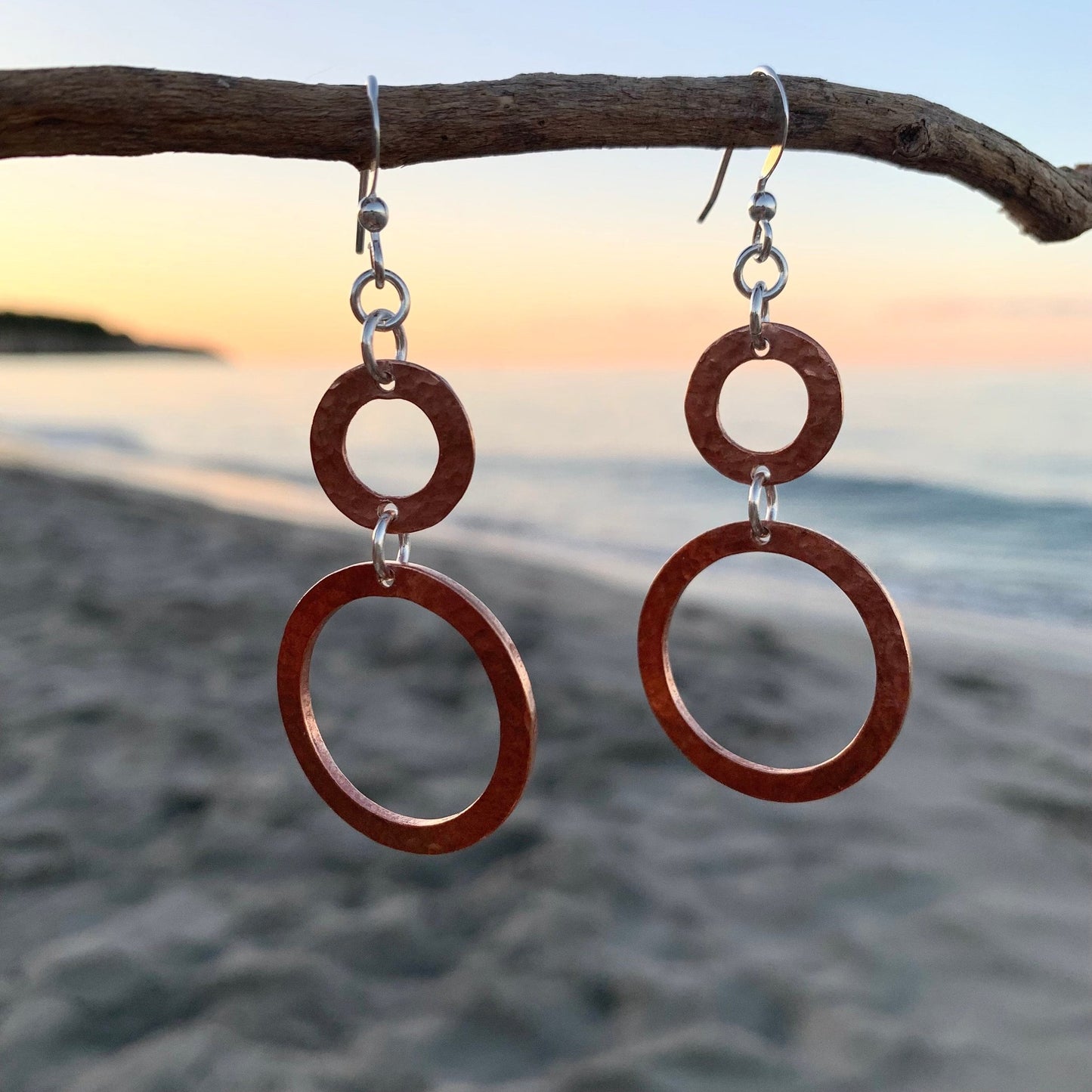 Copper Double Hoop Dangle Earrings