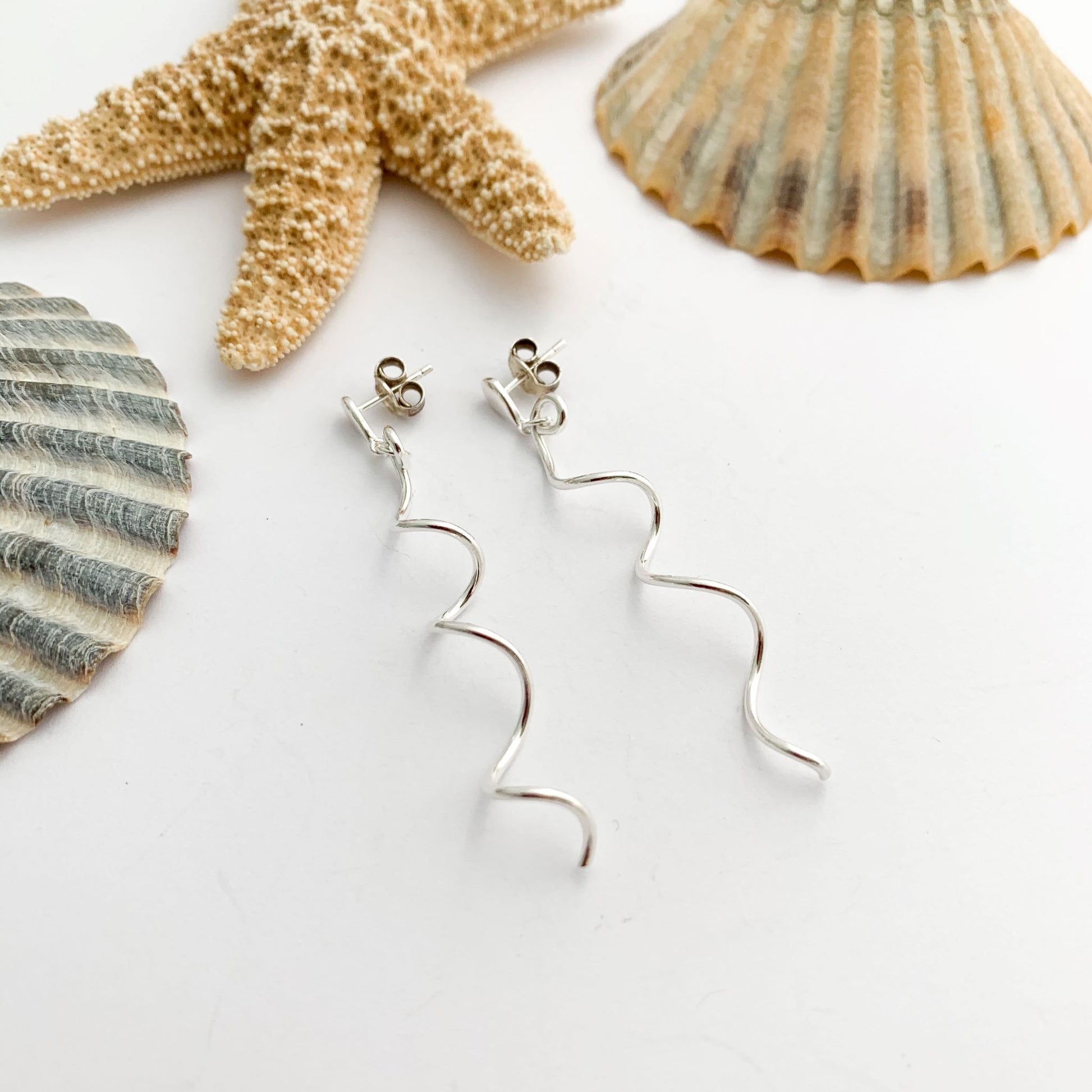 Spiral Wavy Sterling Silver Dangle Earrings