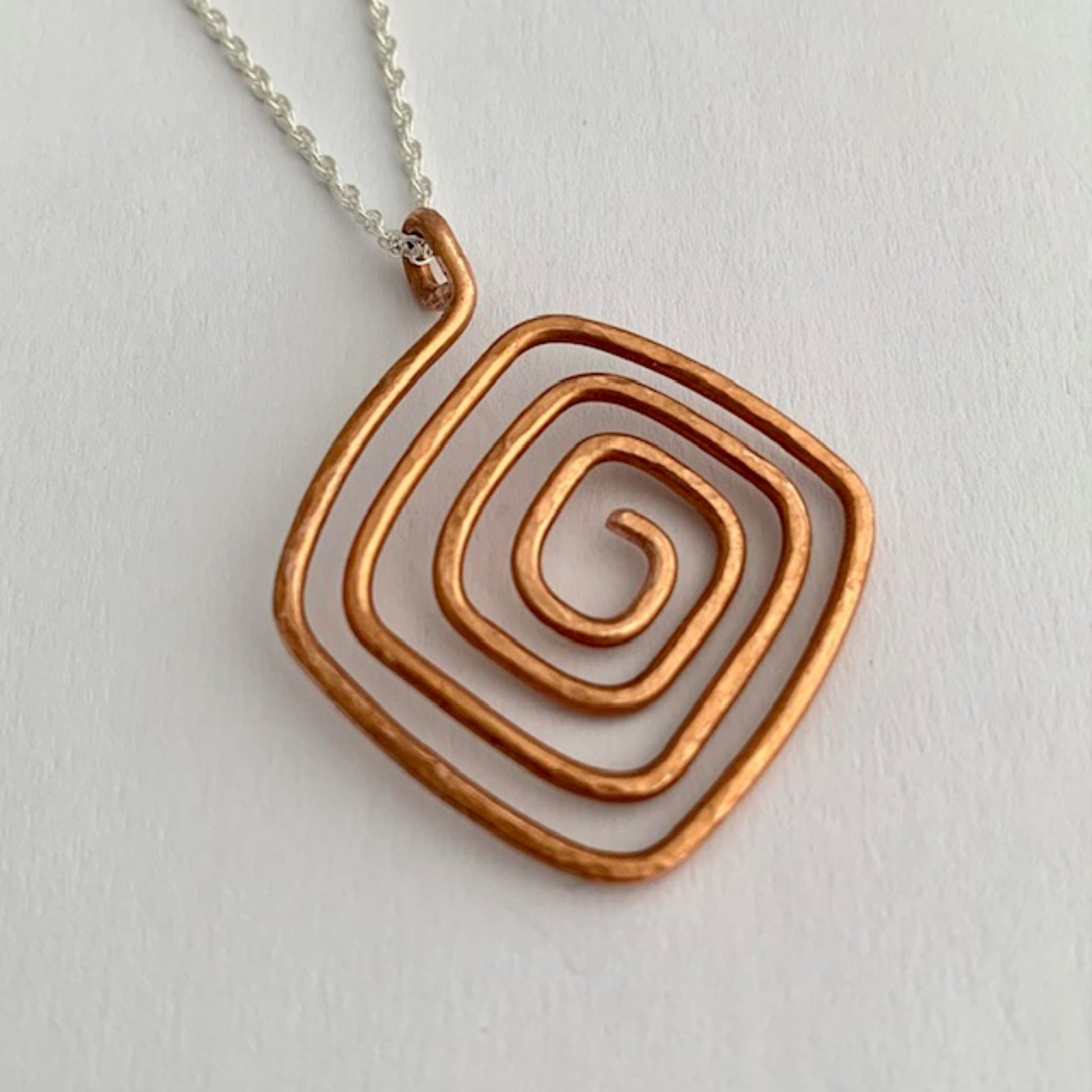 Square Copper Spiral Hammered Pendant