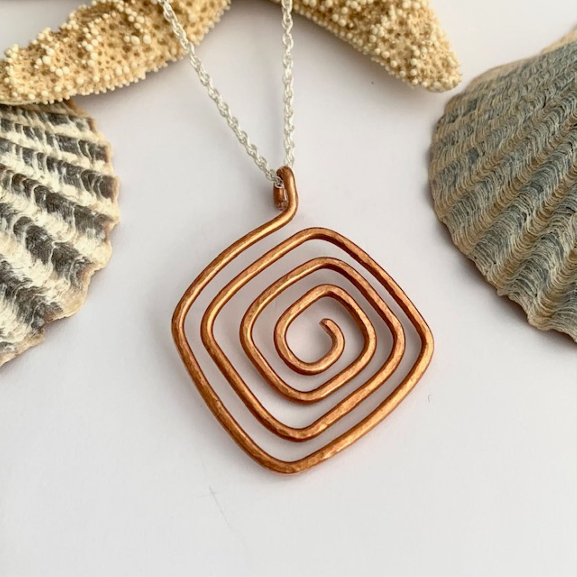 Square Spiral Copper Hammered Necklace