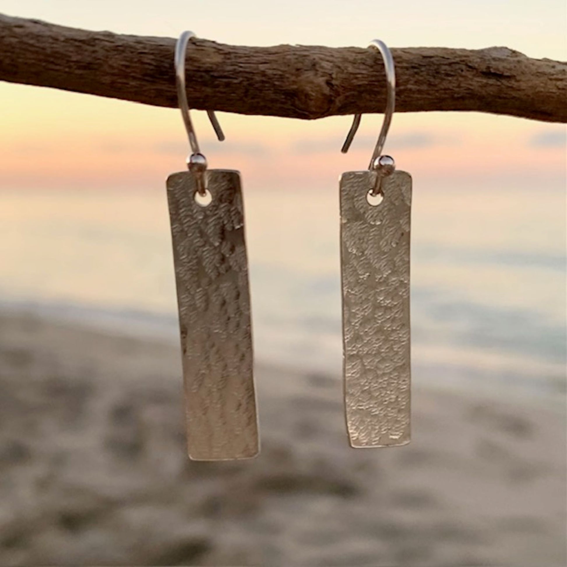 Sterling Silver 925 Bar Hammered Earrings