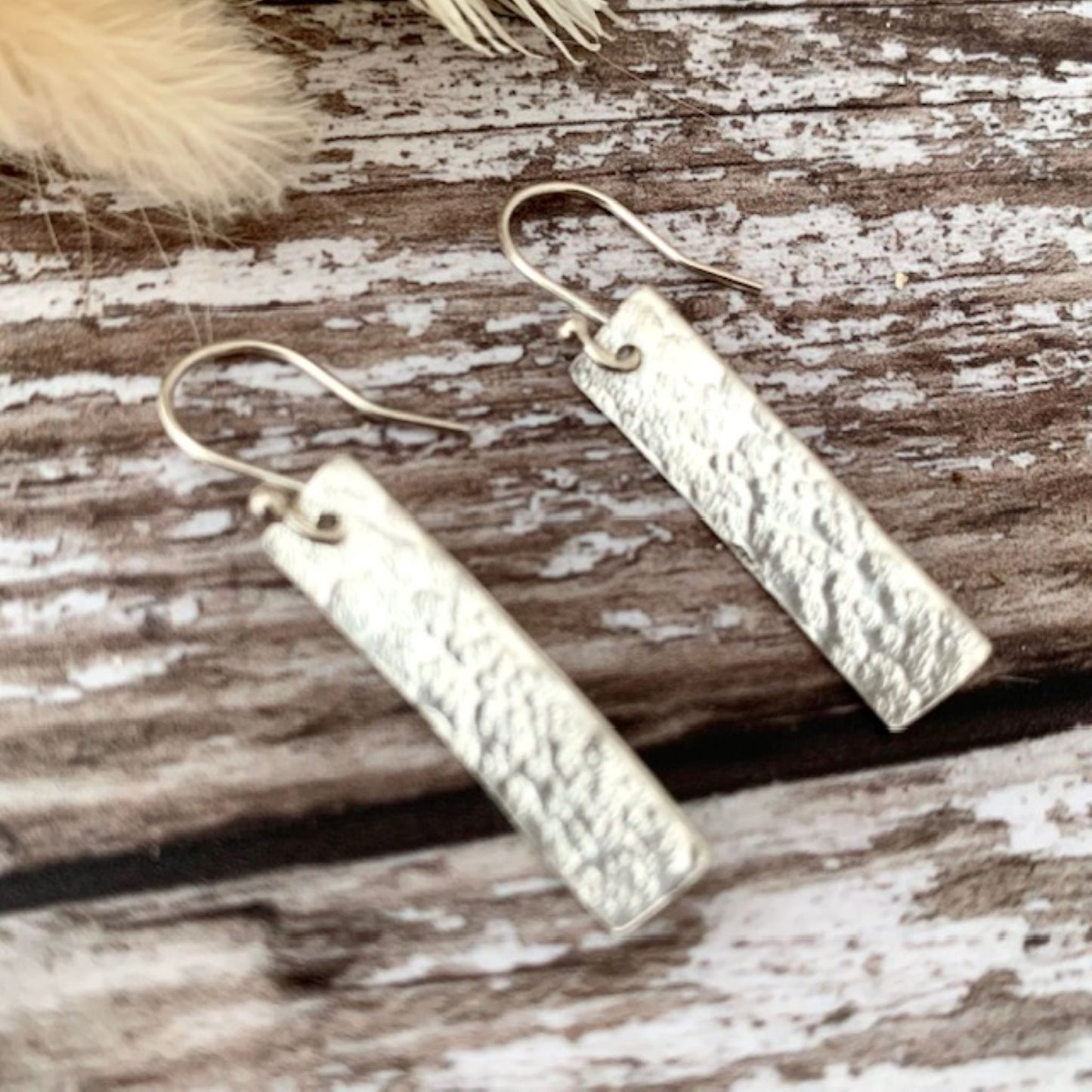 Sterling Silver 925 Hammered Bar Earrings
