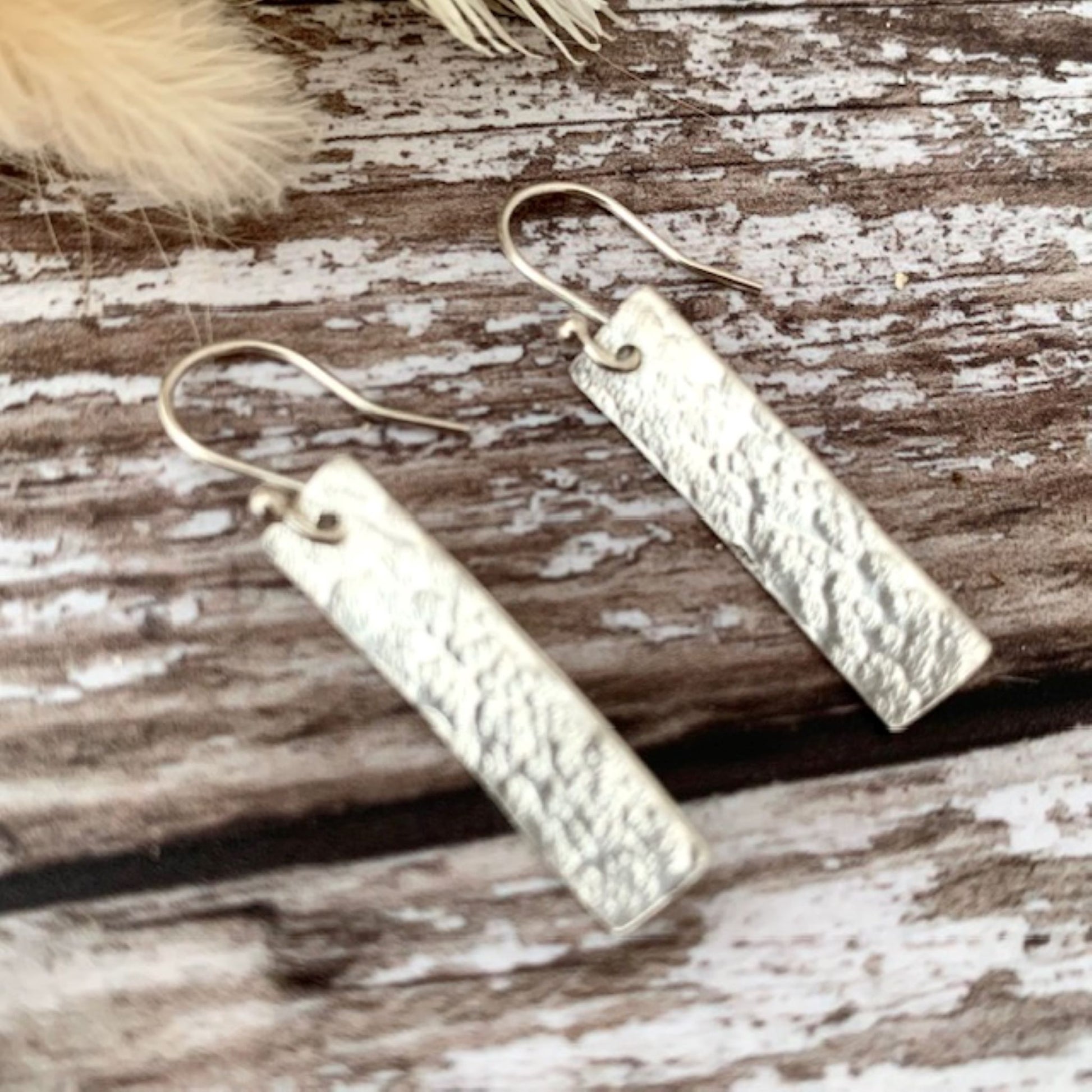 Sterling Silver 925 Hammered Bar Earrings