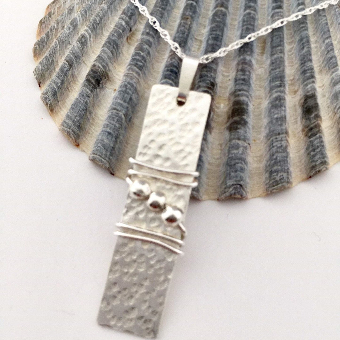 Hammered Sterling Silver Bar Bead Necklace