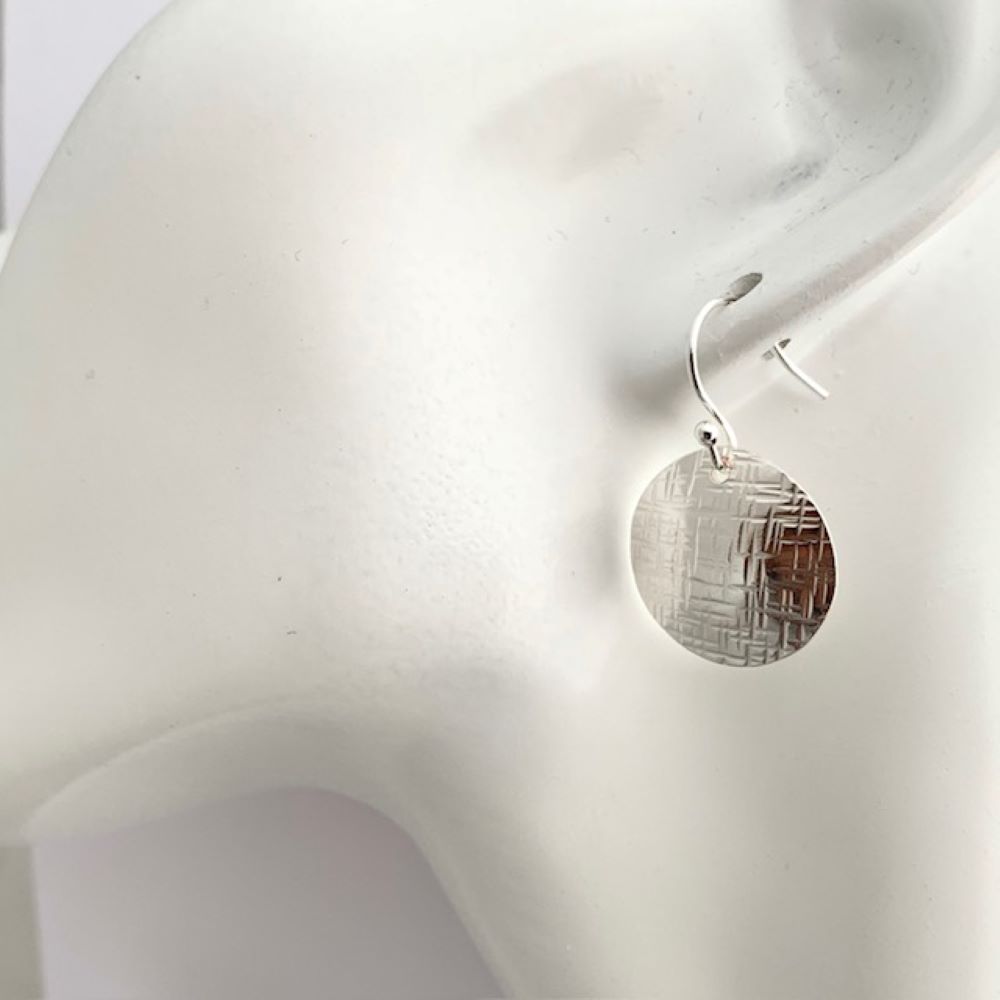 Hammered 925 Sterling Silver Convex Circle Dangle Drop Earrings