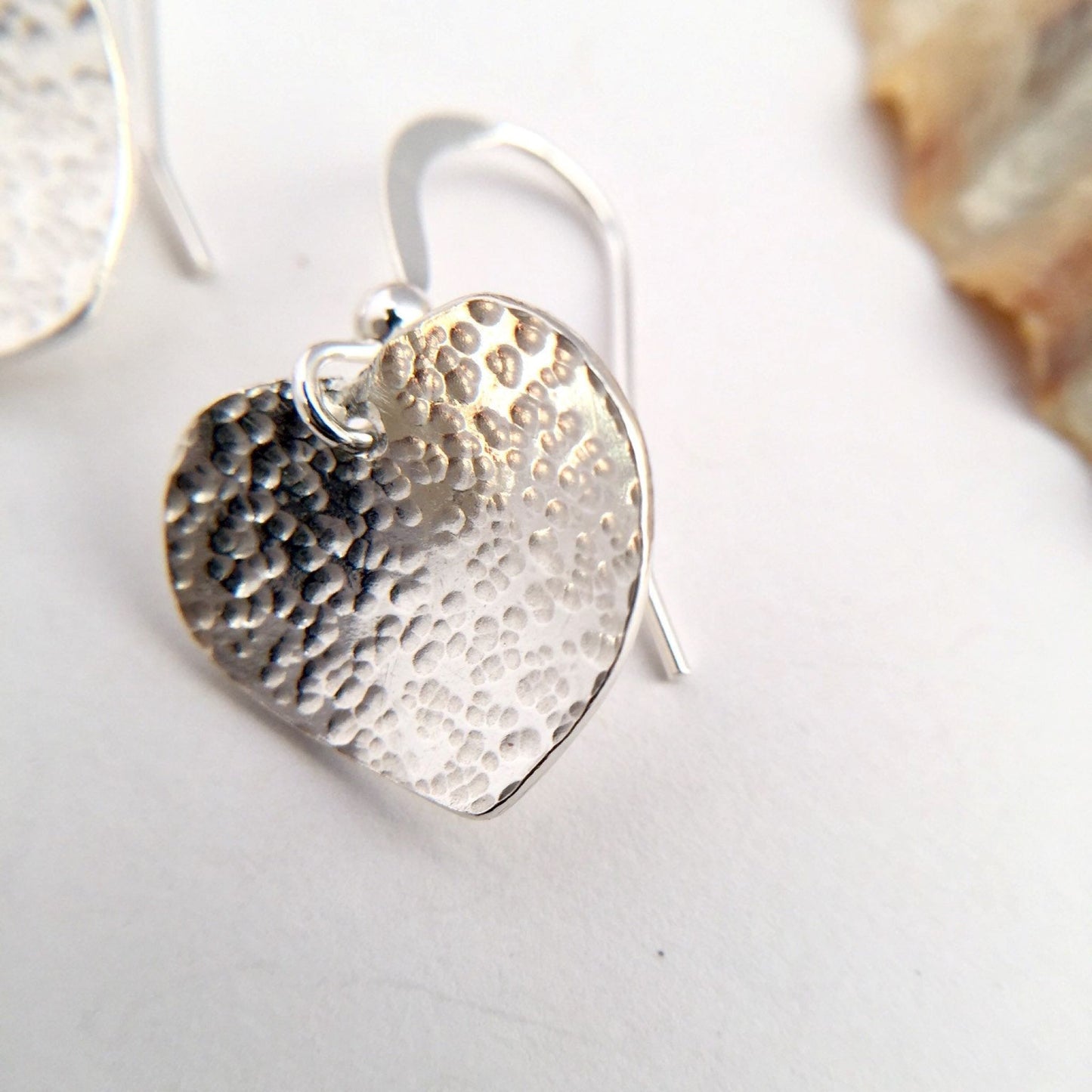 Sterling Silver Hammered Heart Earrings