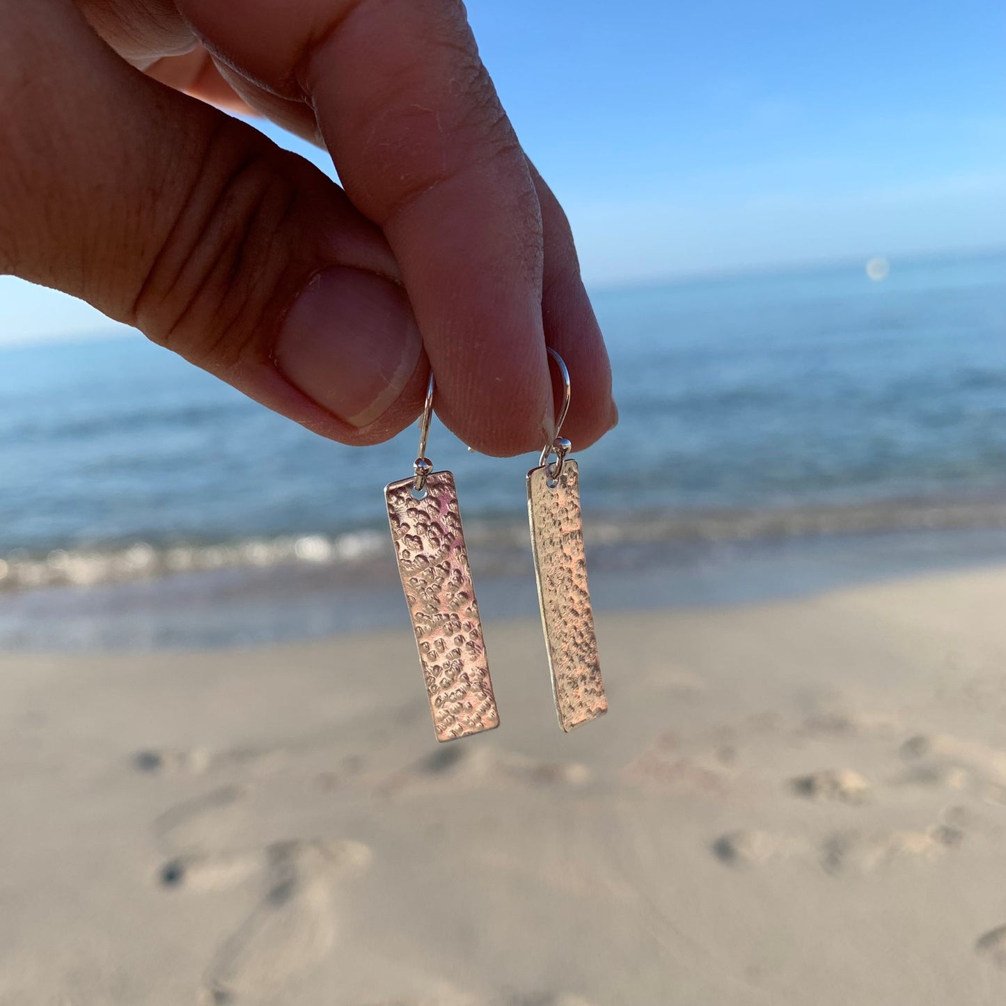 Sterling Silver Hammered Rectangle Earrings