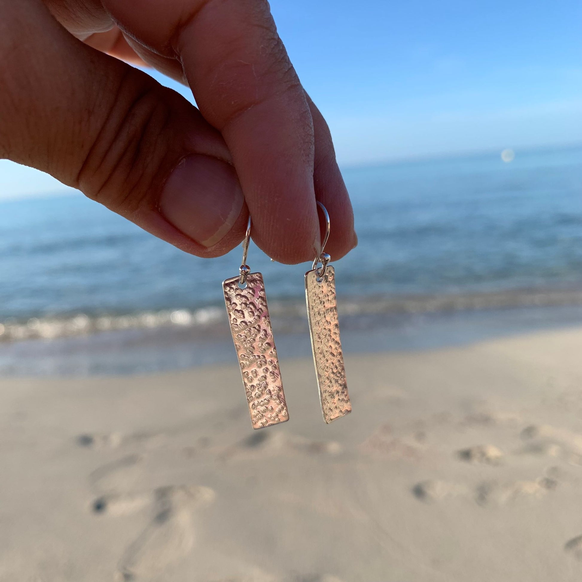 Sterling Silver Hammered Rectangle Earrings