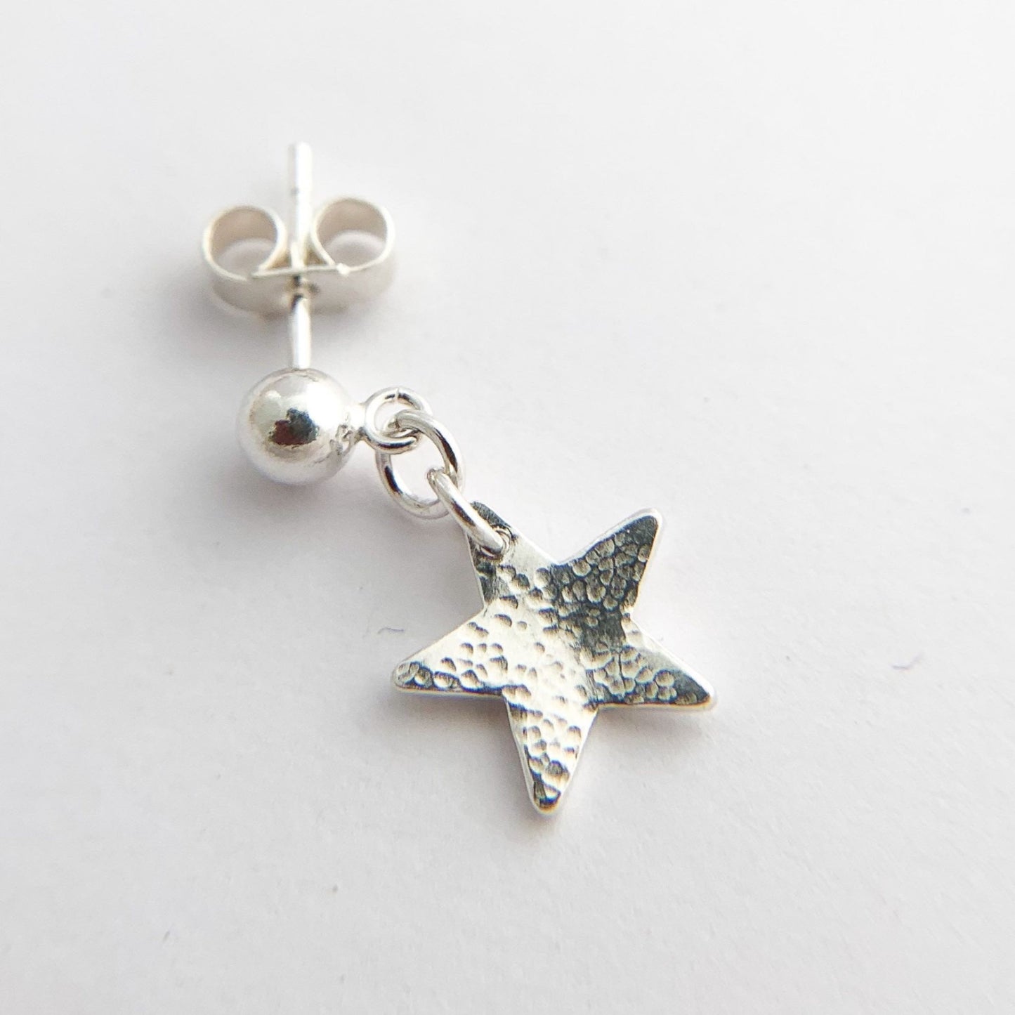 Sterling Silver Hammered Star Stud Earrings