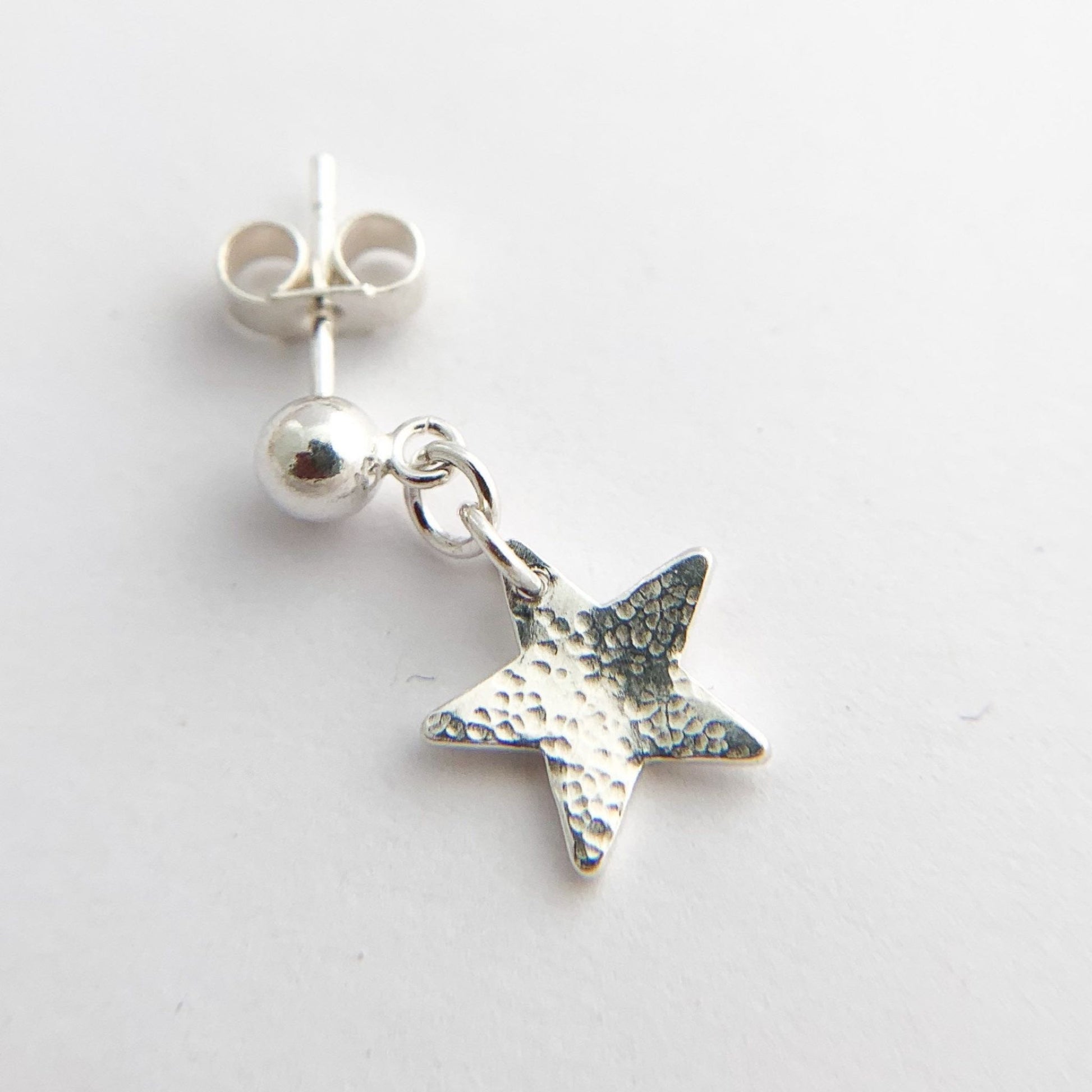 Sterling Silver Hammered Star Stud Earrings
