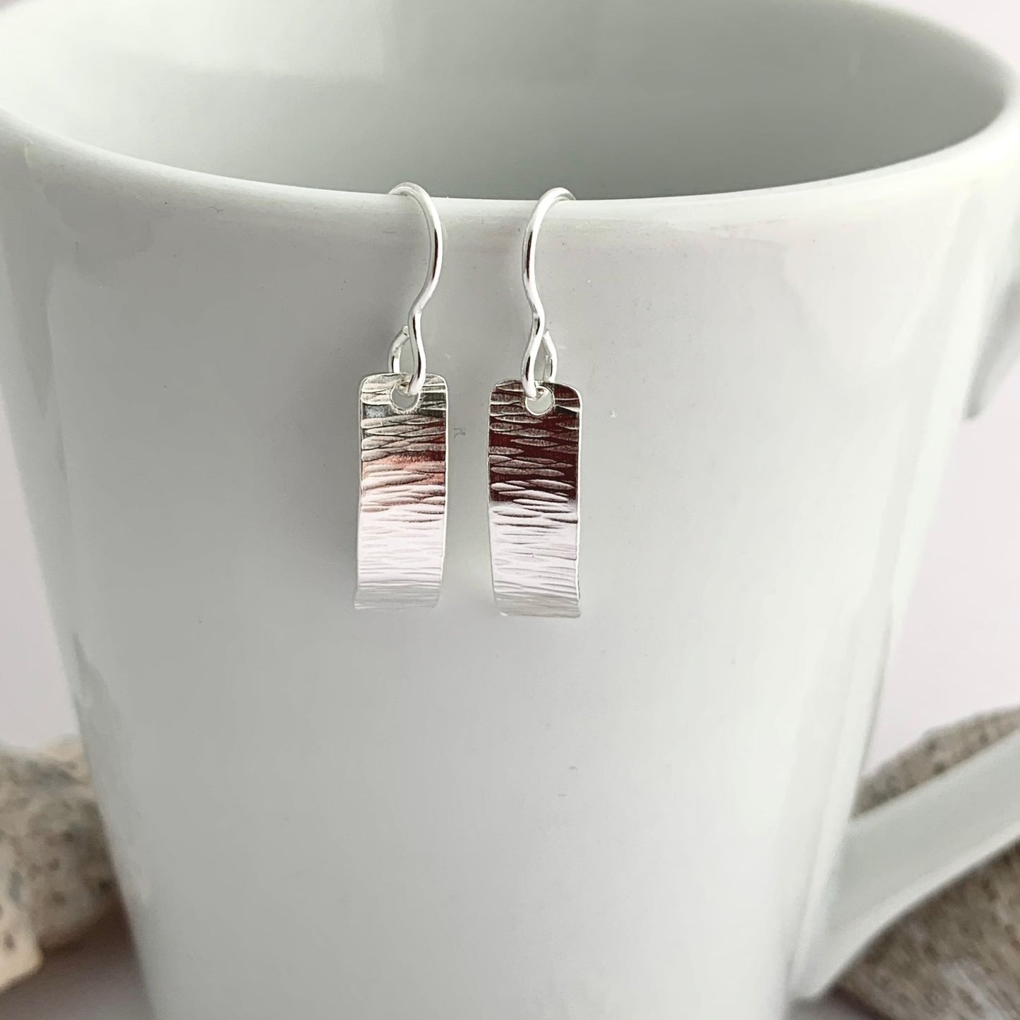 Sterling Silver Line Hammered Bar Earrings