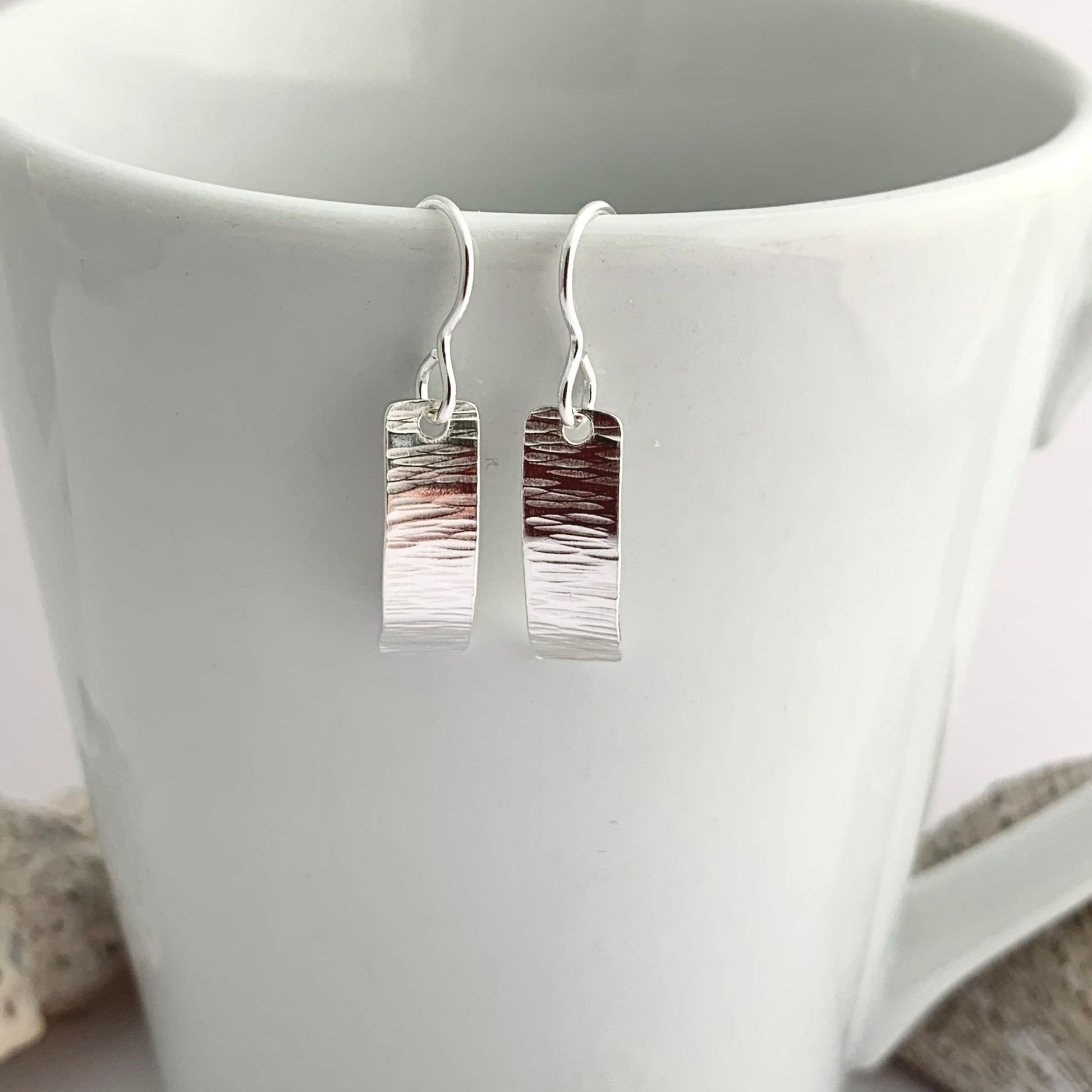 Sterling Silver Line Hammered Bar Earrings