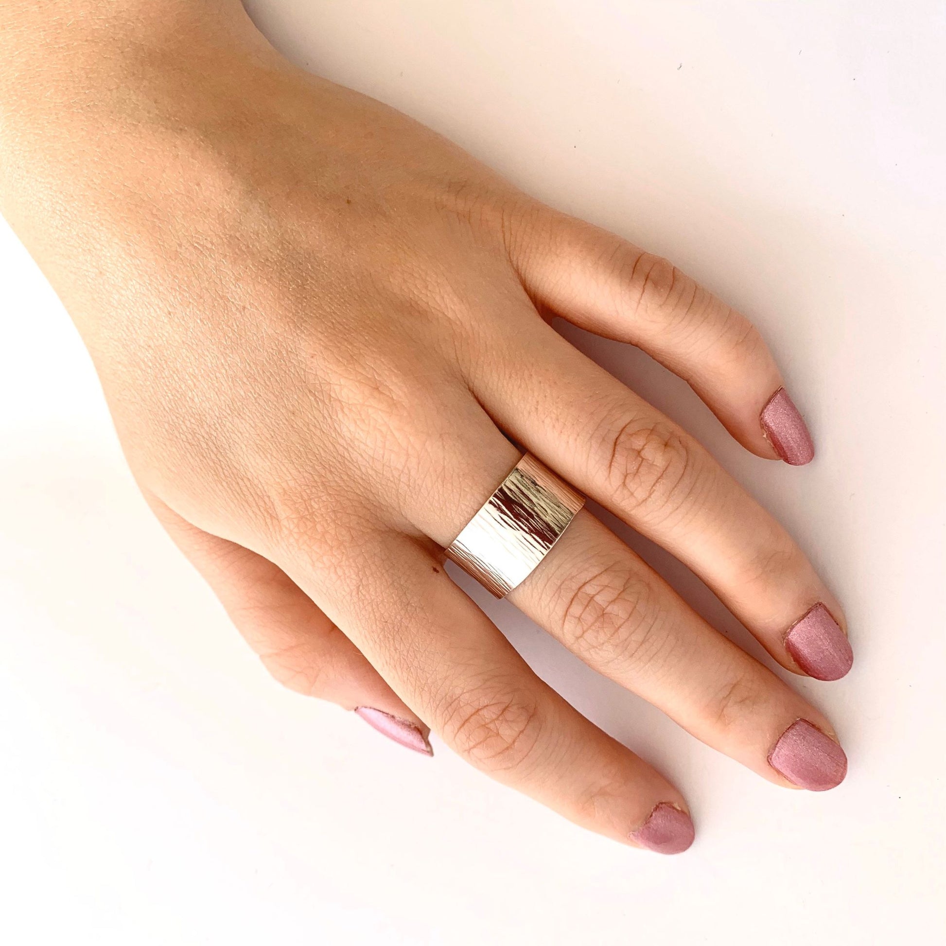 Sterling Silver Line Hammered Open Ring