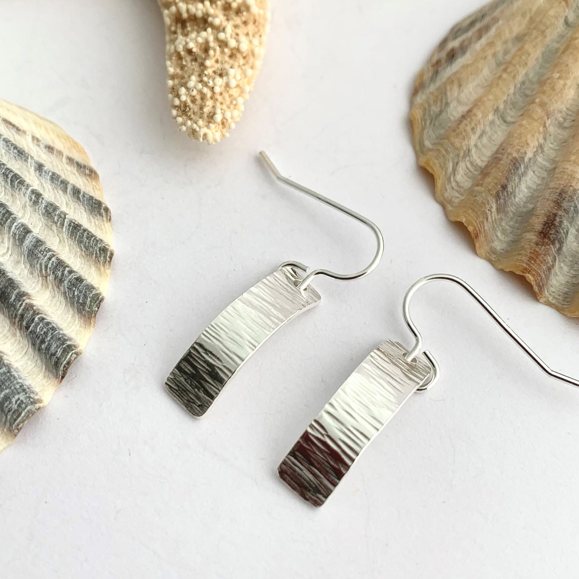 Sterling Silver Line Textured Bar Earrings