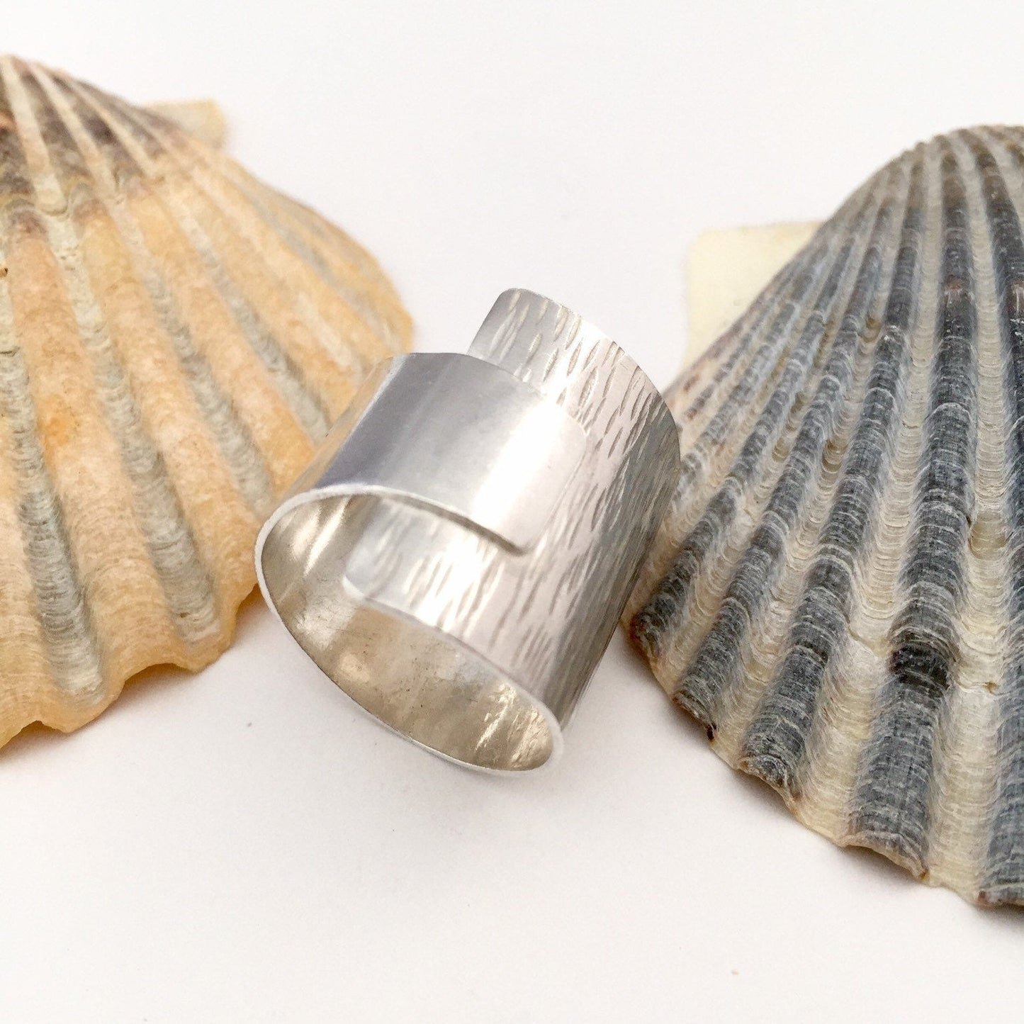 Sterling Silver Line Textured Wide Ring