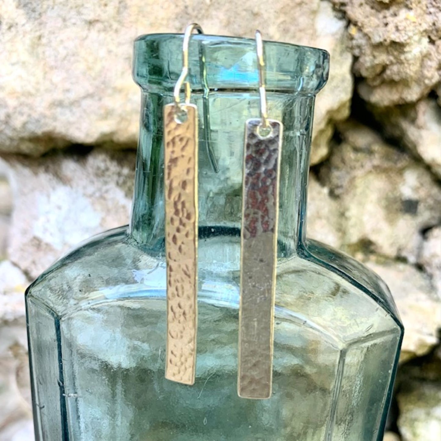 Sterling Silver Long Hammered Stick Earrings