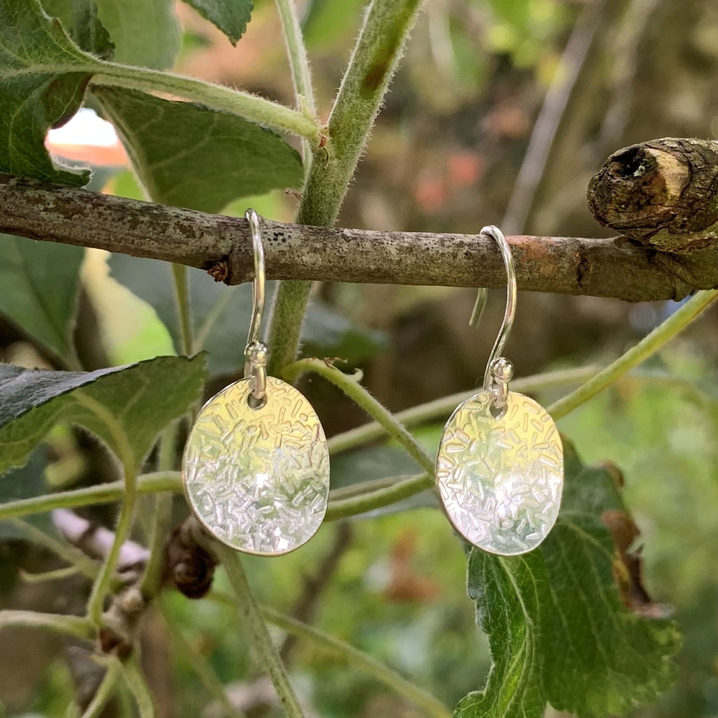 Sterling Silver Oval Textured Earrings