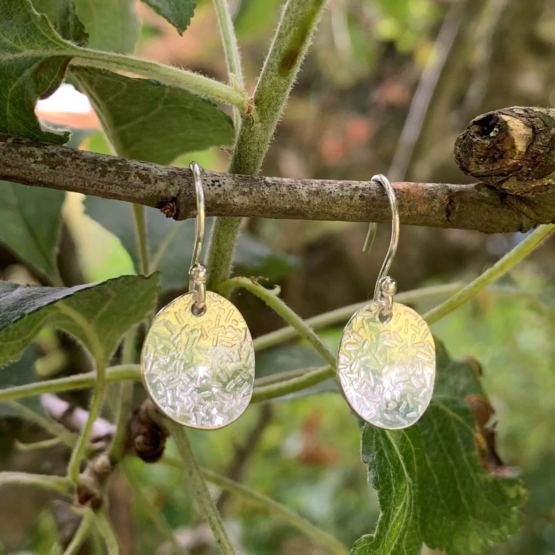 Sterling Silver Oval Textured Earrings