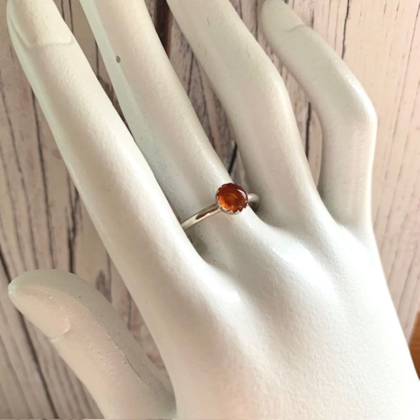 Sterling Silver Stacking Ring With Amber Gemstone