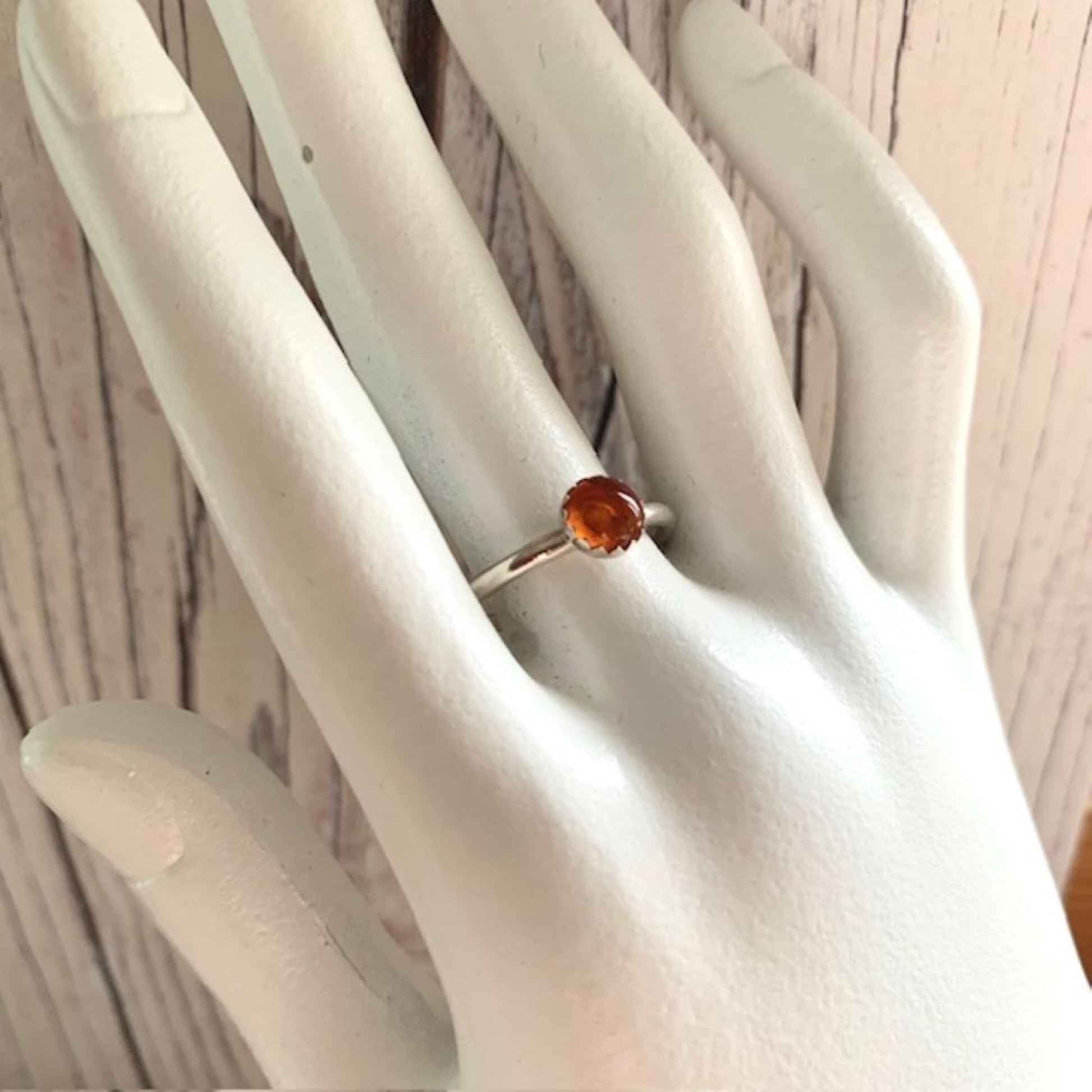 Sterling Silver Stacking Ring With Amber Gemstone